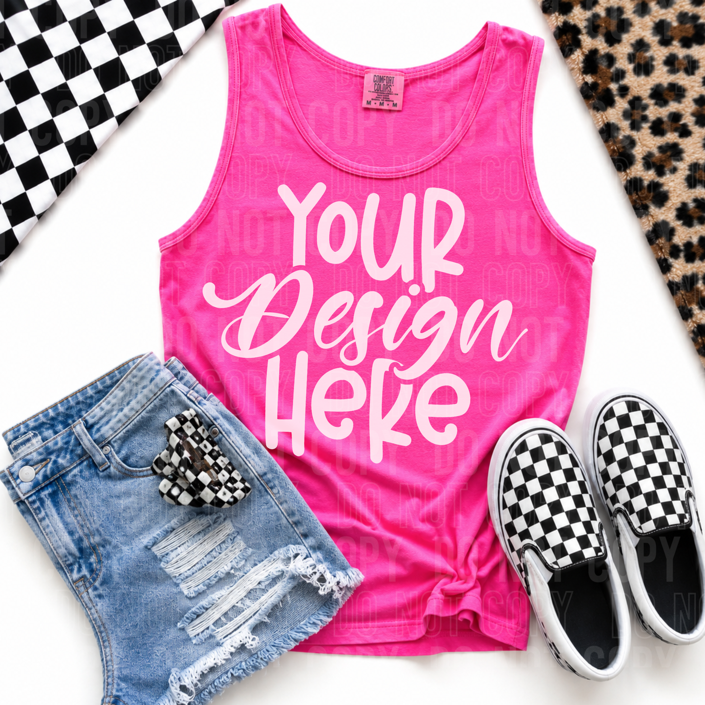 Comfort Colors 9360 Neon Pink- Leopard Checkered - 2026 - PNG file- Digital Download