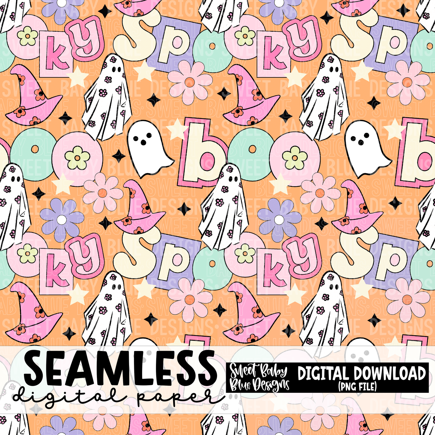 Boo spooky retro- Seamless digital paper - Retro- 2023 -PNG file- Digital Download