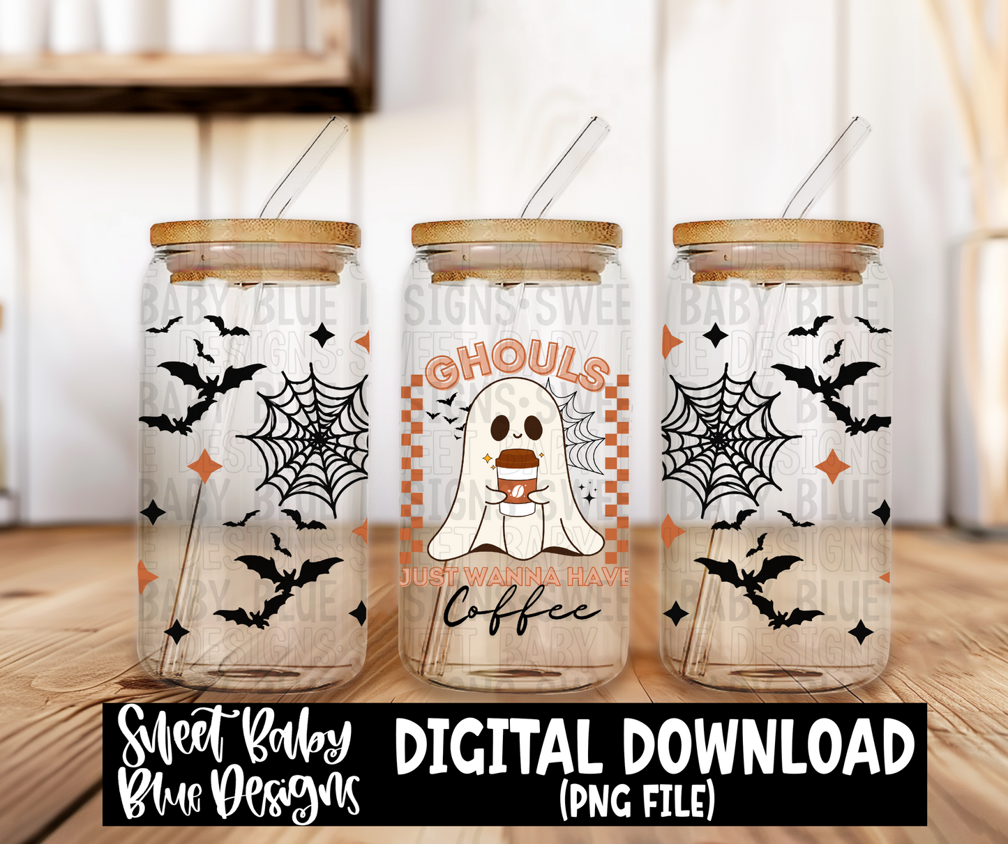 Ghouls just wanna have coffee - Halloween - 16 oz glass wrap - 2024- PNG file- Digital Download