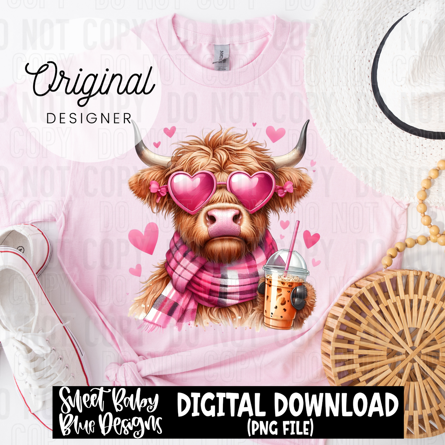 Valentine's Day Highland cow- Iced coffee- Valentine's Day - 2024 - PNG file- Digital Download