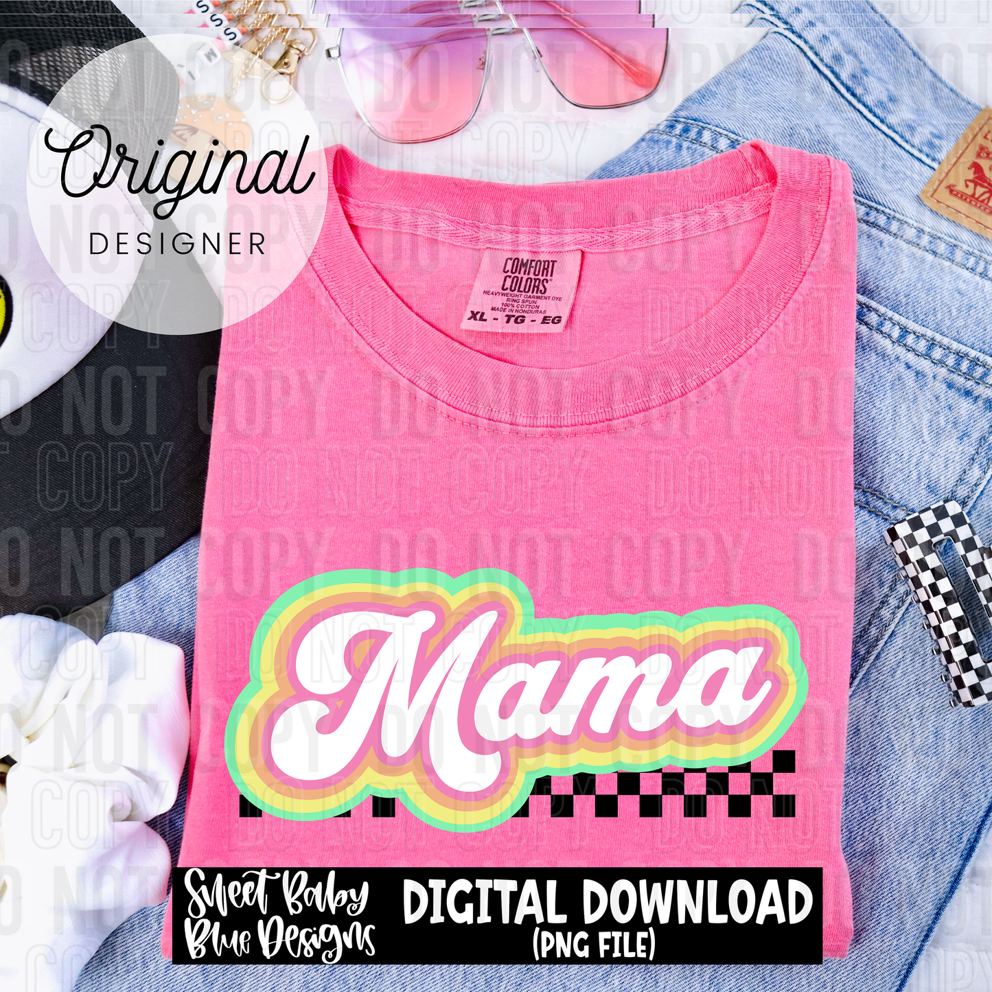 Mama- Colorful- Checkered - 2025 - PNG file- Digital Download