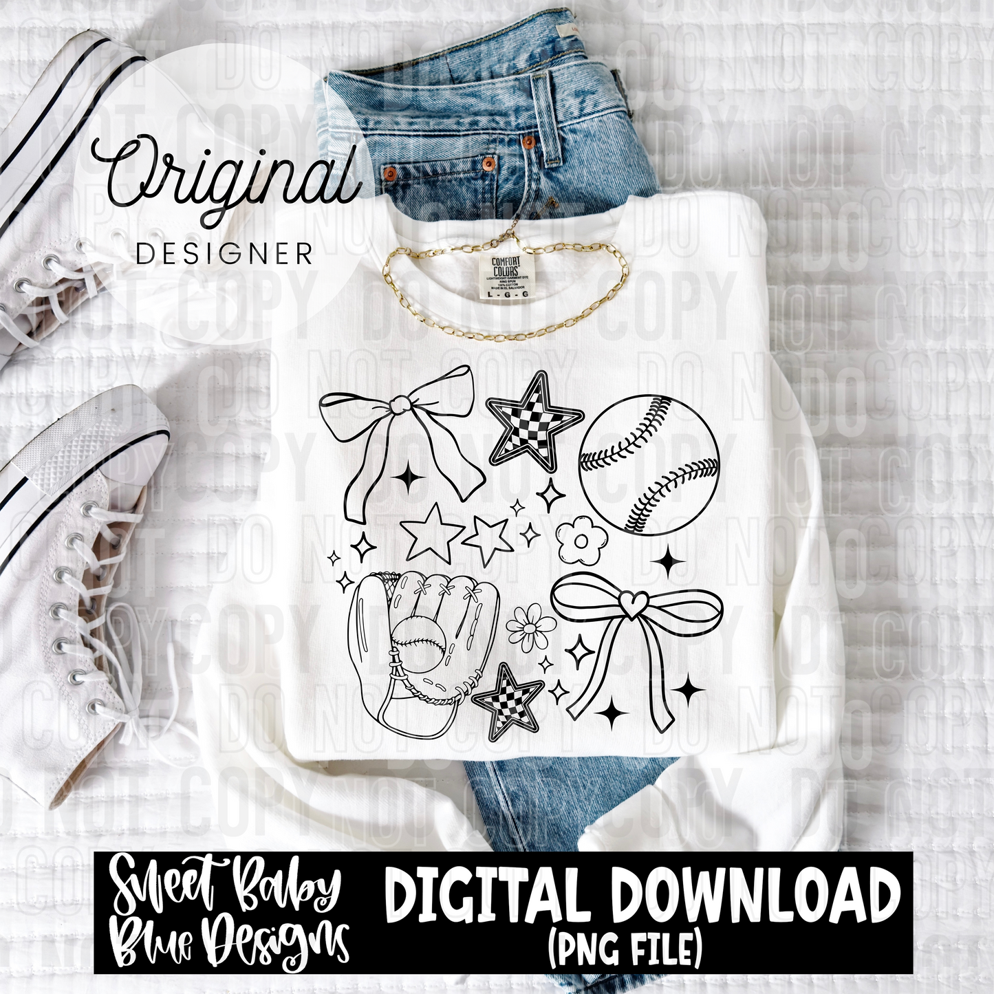 Baseball Doodle - Includes Black and White font- 2025 - PNG file- Digital Download