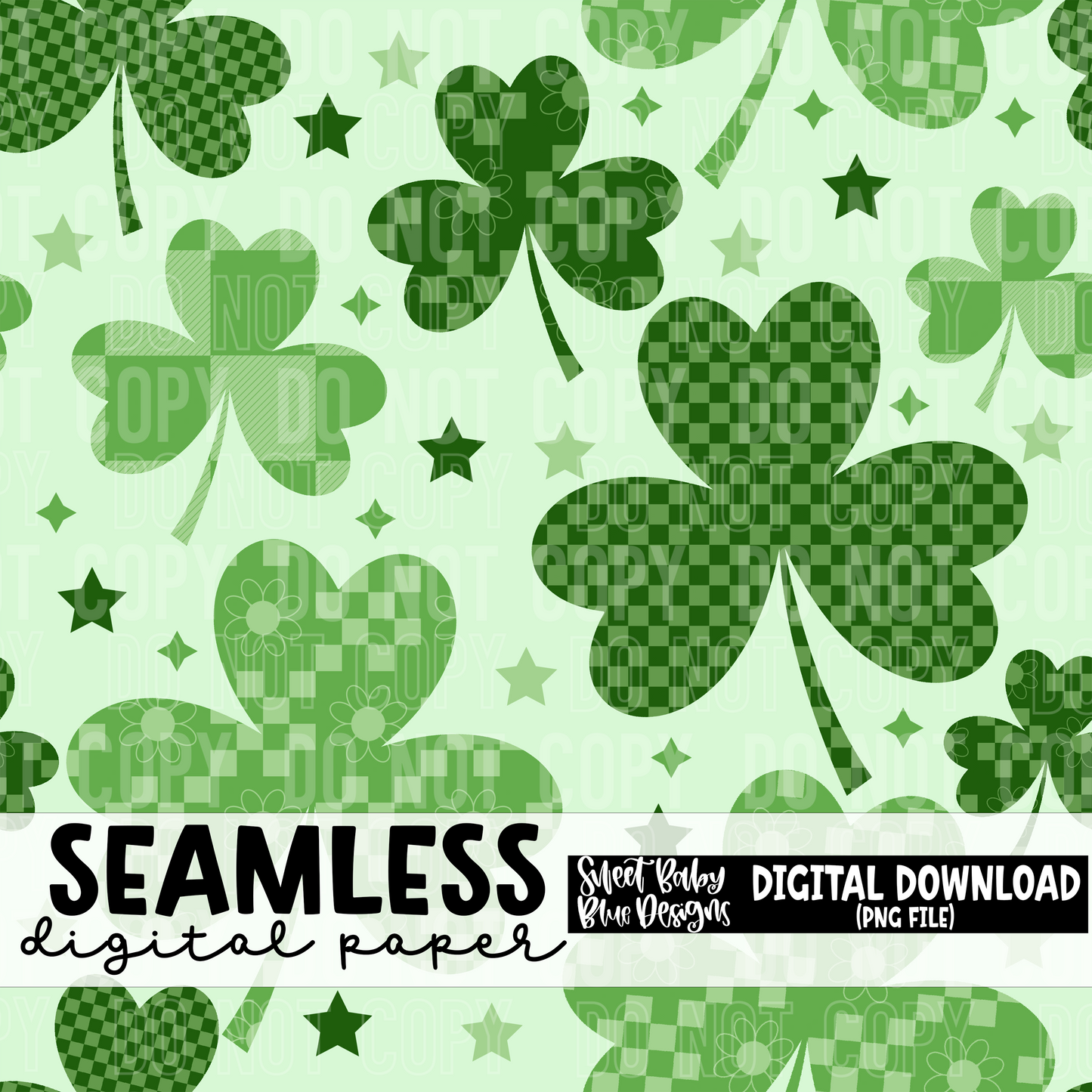 Clover checkered- St. Patrick's Day - Seamless - Digital paper- 2025 - PNG file- Digital Download