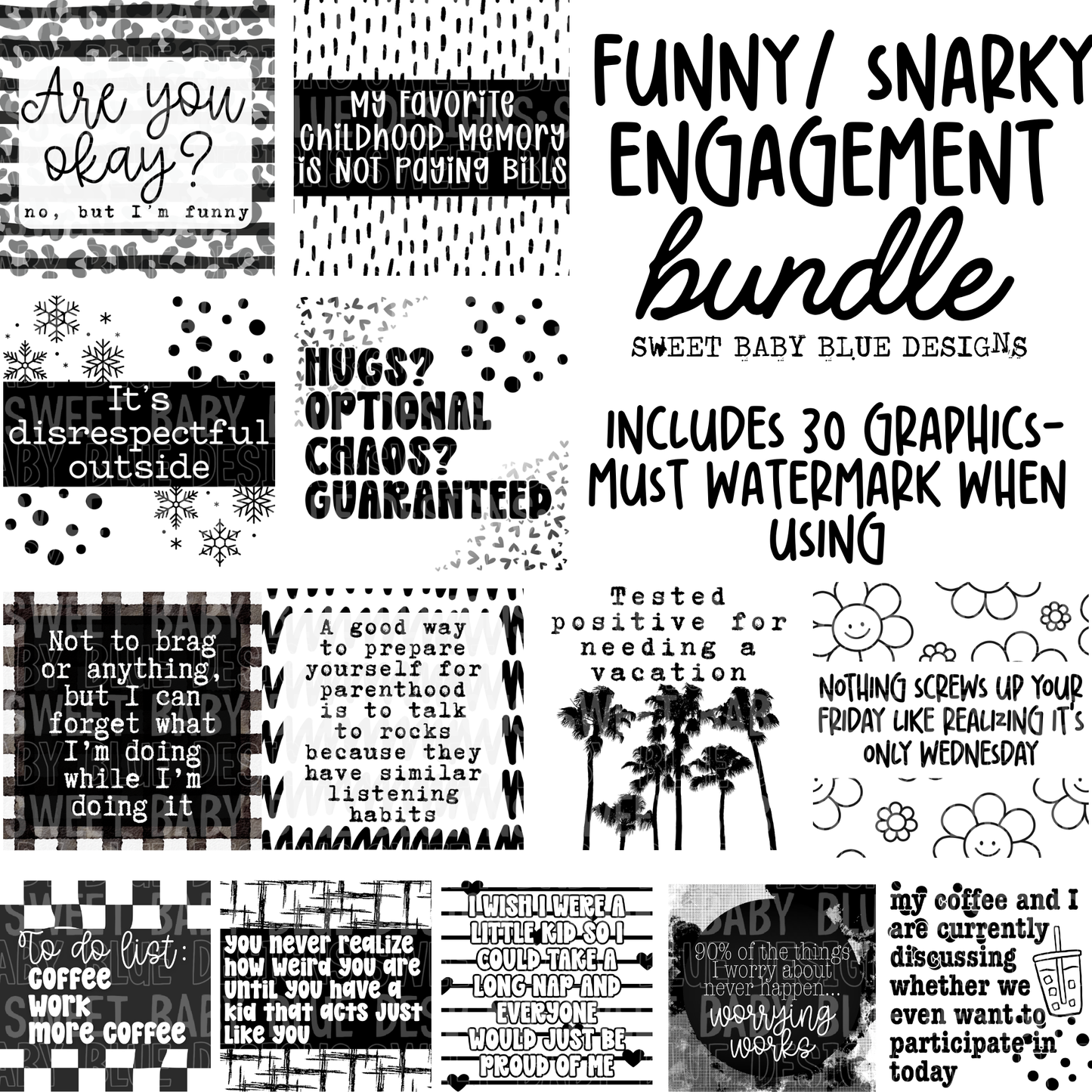 Funny/ Snarky Engagement Bundle - Interactive post- 2026- PNG file- Digital Download