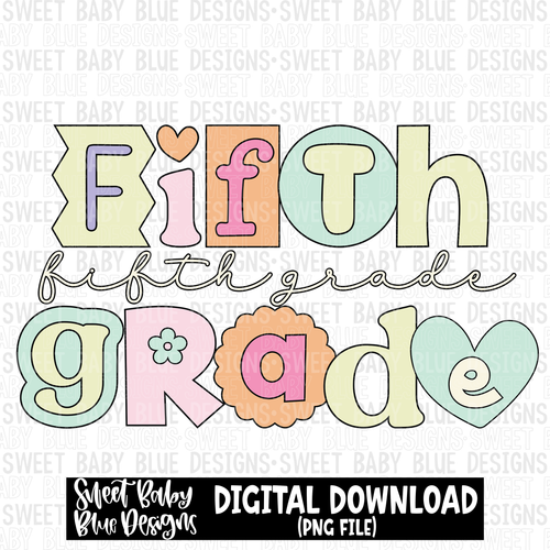 Fifth grade Retro - School - 2023- PNG file- Digital Download