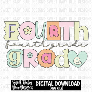 Fourth grade Retro - School - 2023- PNG file- Digital Download