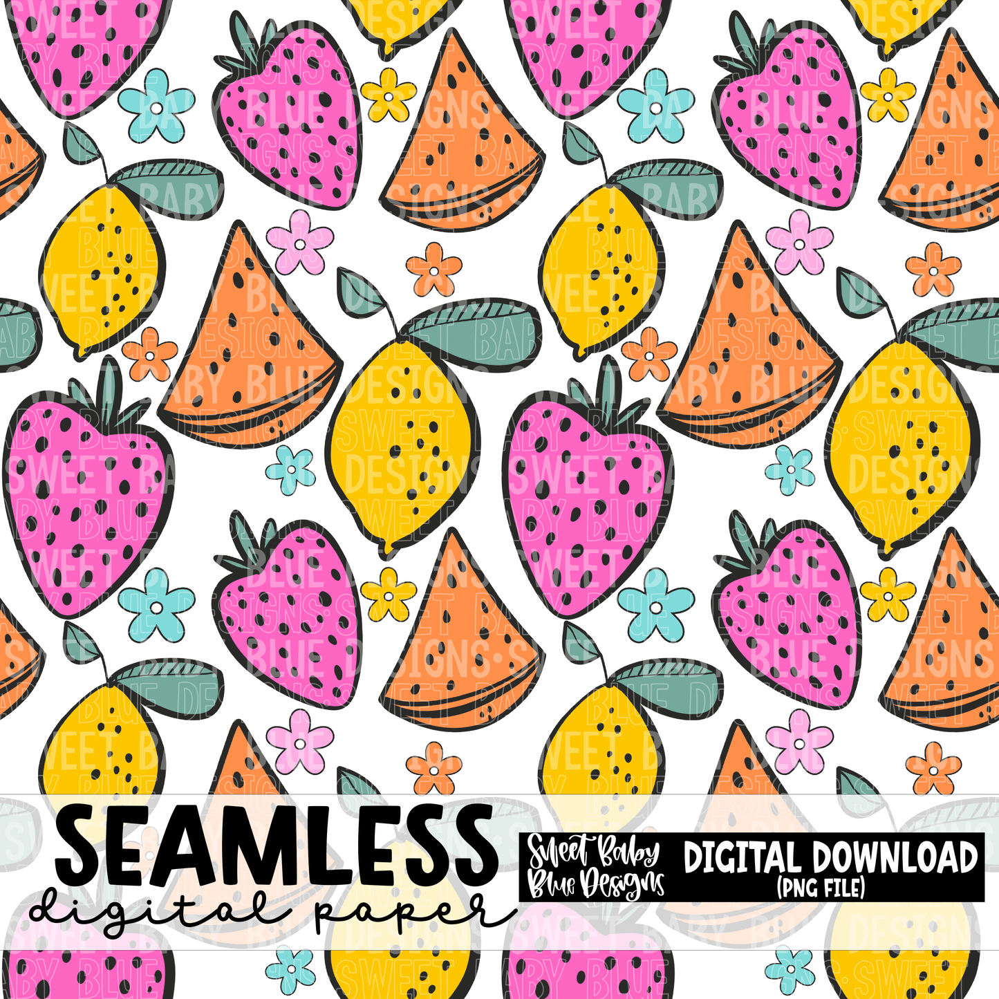 Fruity Summer - Seamless - Digital paper- 2023 - PNG file- Digital Download