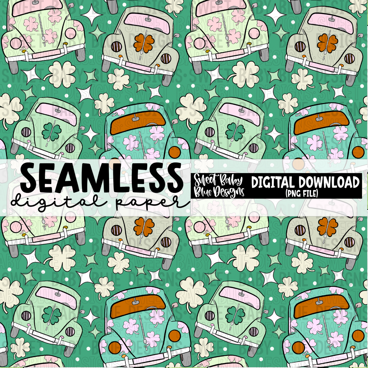 Car - St. Patrick's Day - Seamless - Digital paper- 2024 - PNG file- Digital Download