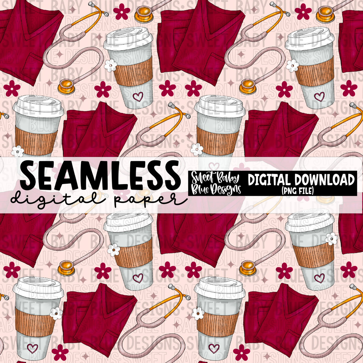 Nurse- Seamless - Digital paper- 2024 - PNG file- Digital Download