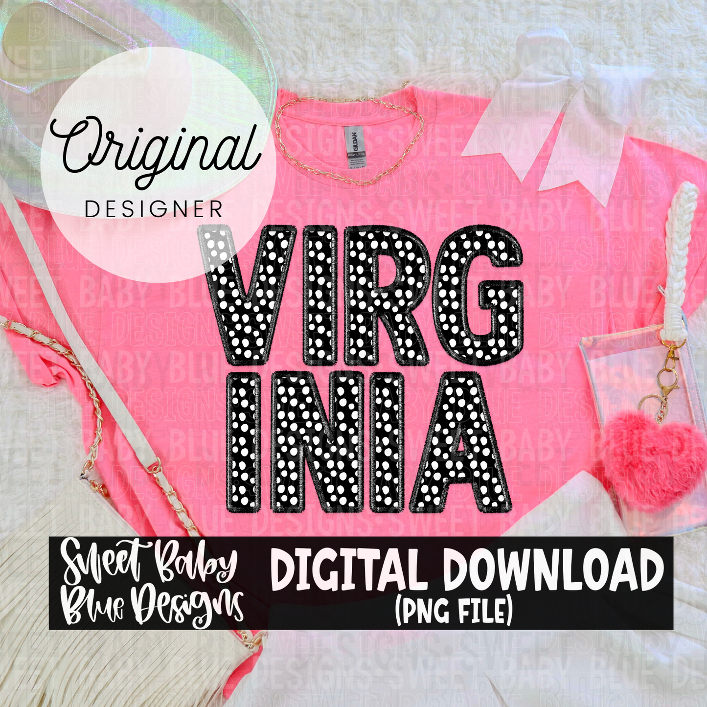 Virginia- Polka dot - Faux- 2024- PNG file- Digital Download