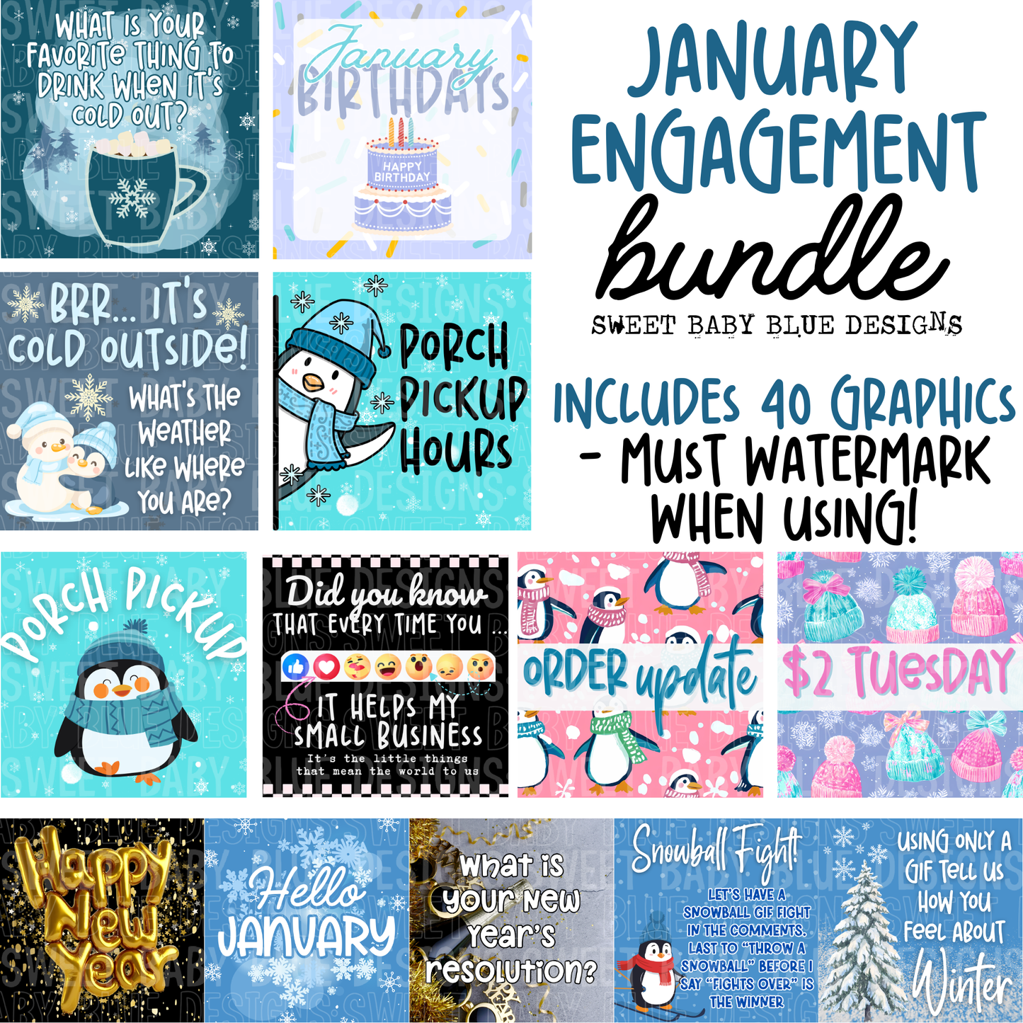 January 2026 Engagement Bundle - Interactive post- 2025- PNG file- Digital Download