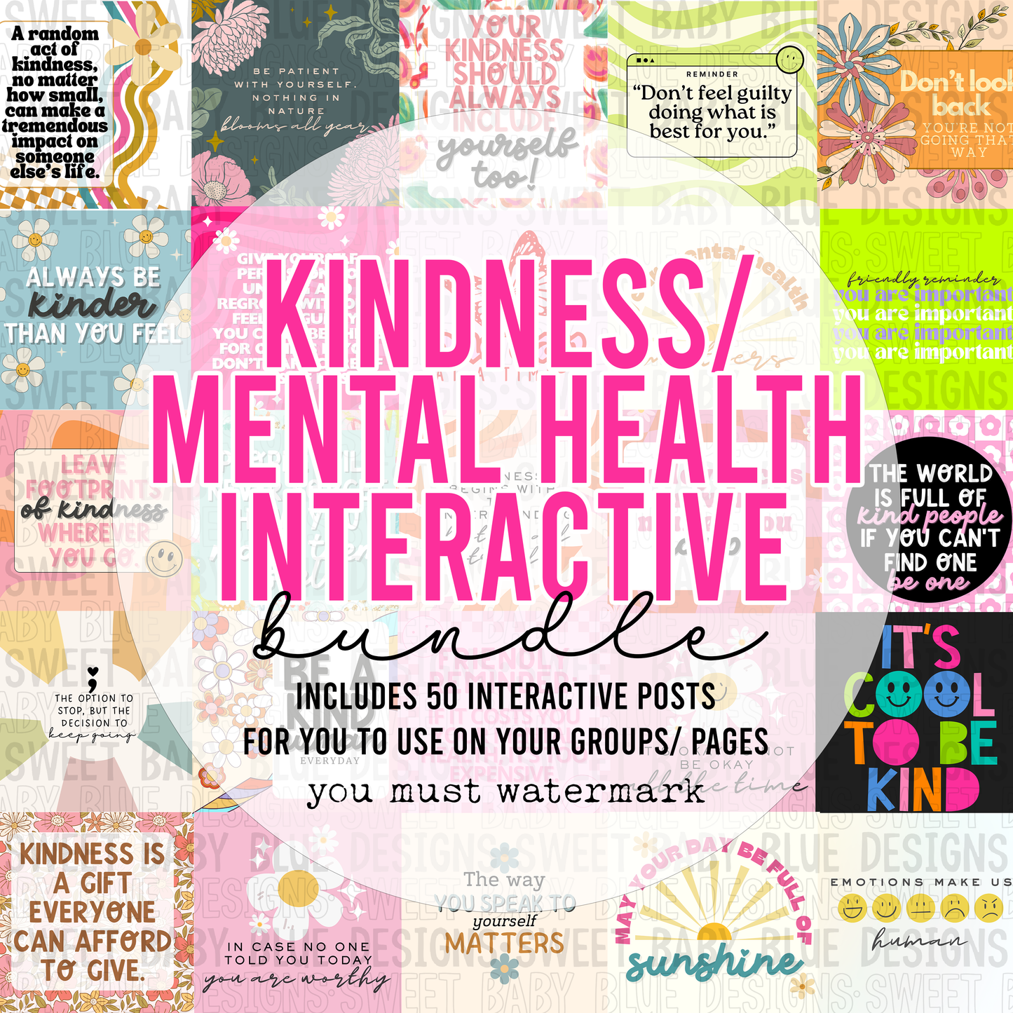 Kindness/ mental health interactive post bundle- 2024- PNG file- Digital Download
