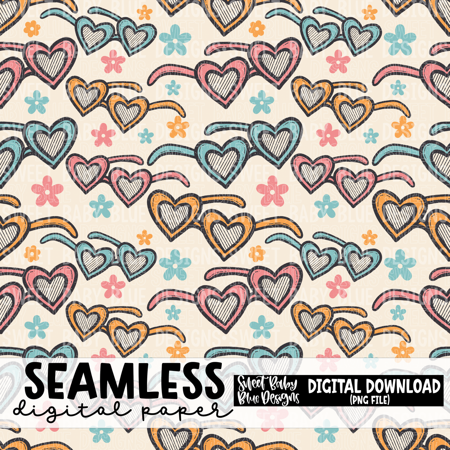 Retro Summer sunglasses - Seamless - Digital paper- 2023 - PNG file- Digital Download