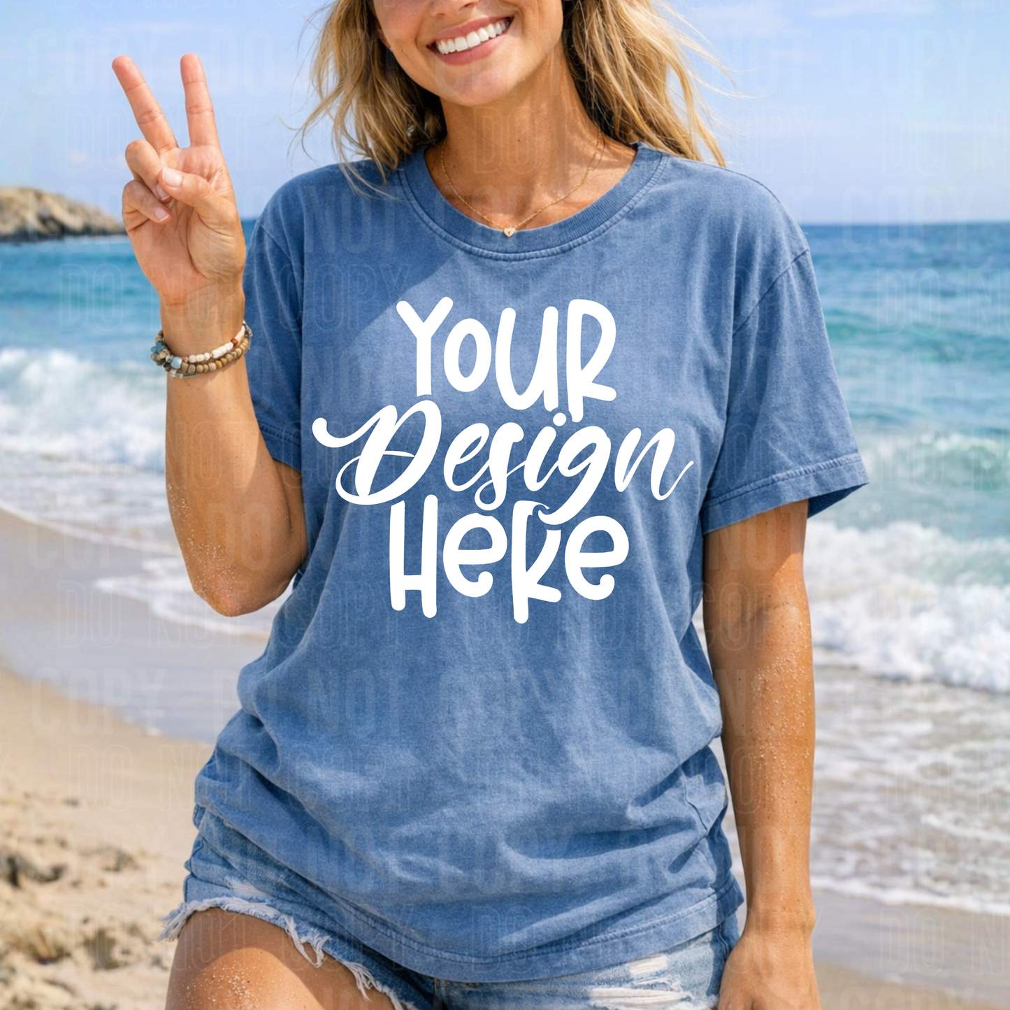 Denim Comfort Colors 1717 Mockup - Beach- 2026 - PNG file- Digital Download