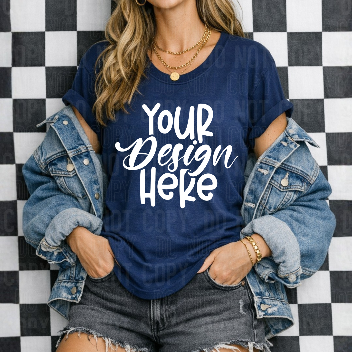 Bella Canvas 3001 Navy Mockup - Checkered- 2026 - PNG file- Digital Download