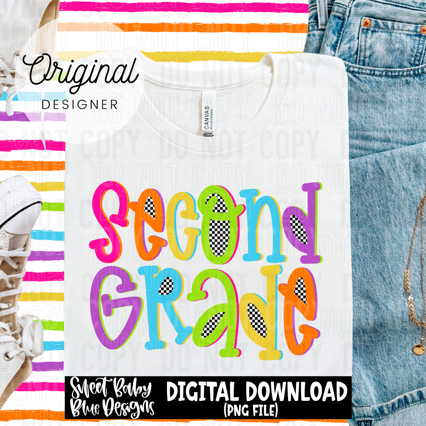 Second grade colorful checkered - 2025 - PNG file- Digital Download