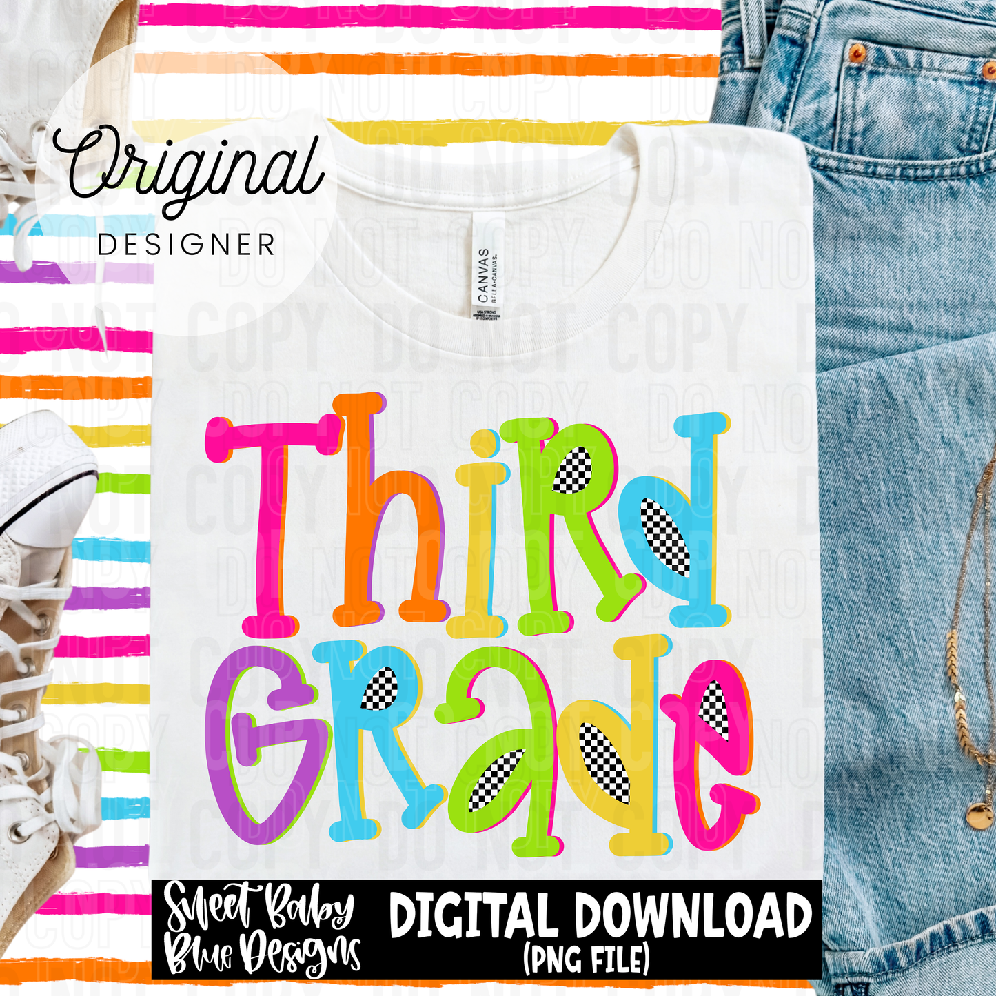 Third grade colorful checkered - 2025 - PNG file- Digital Download
