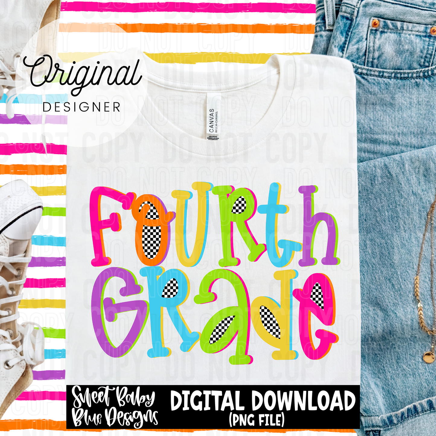 Fourth grade colorful checkered - 2025 - PNG file- Digital Download