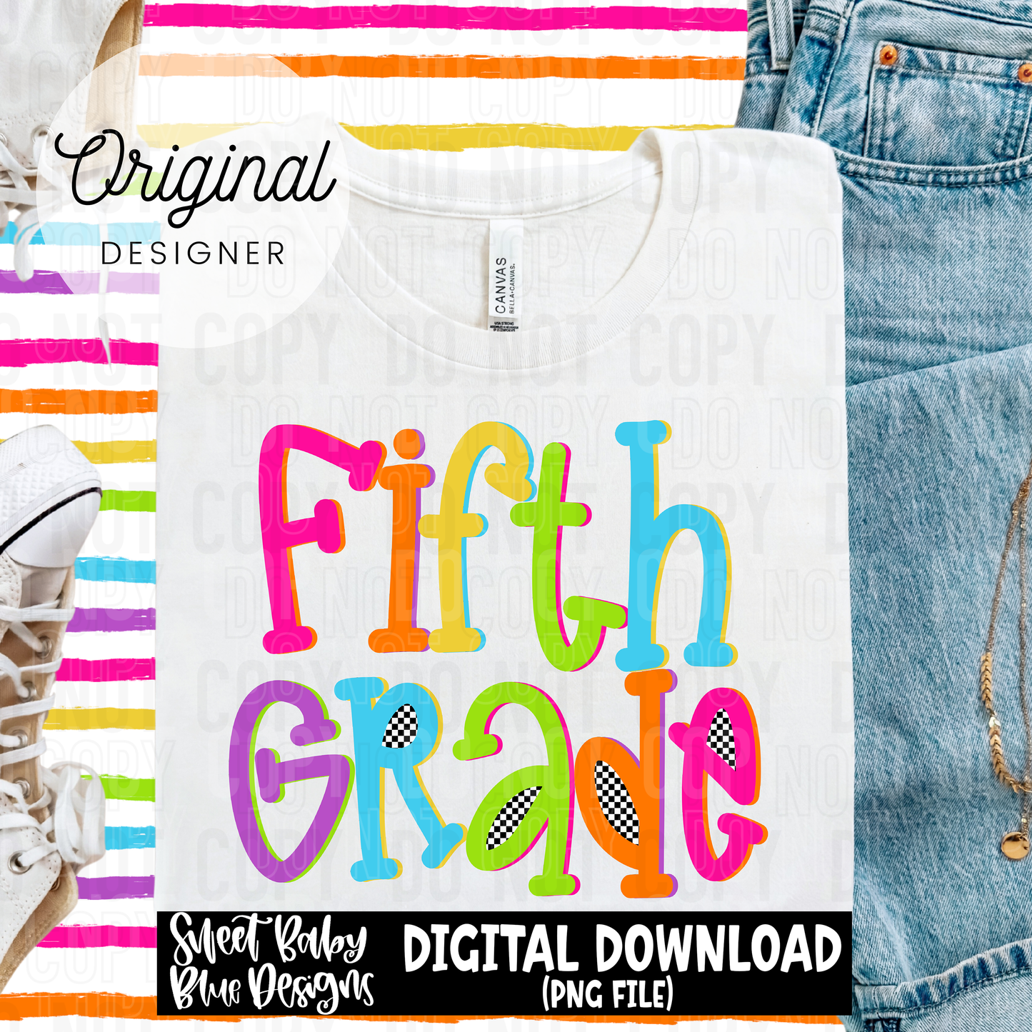 Fifth grade colorful checkered - 2025 - PNG file- Digital Download