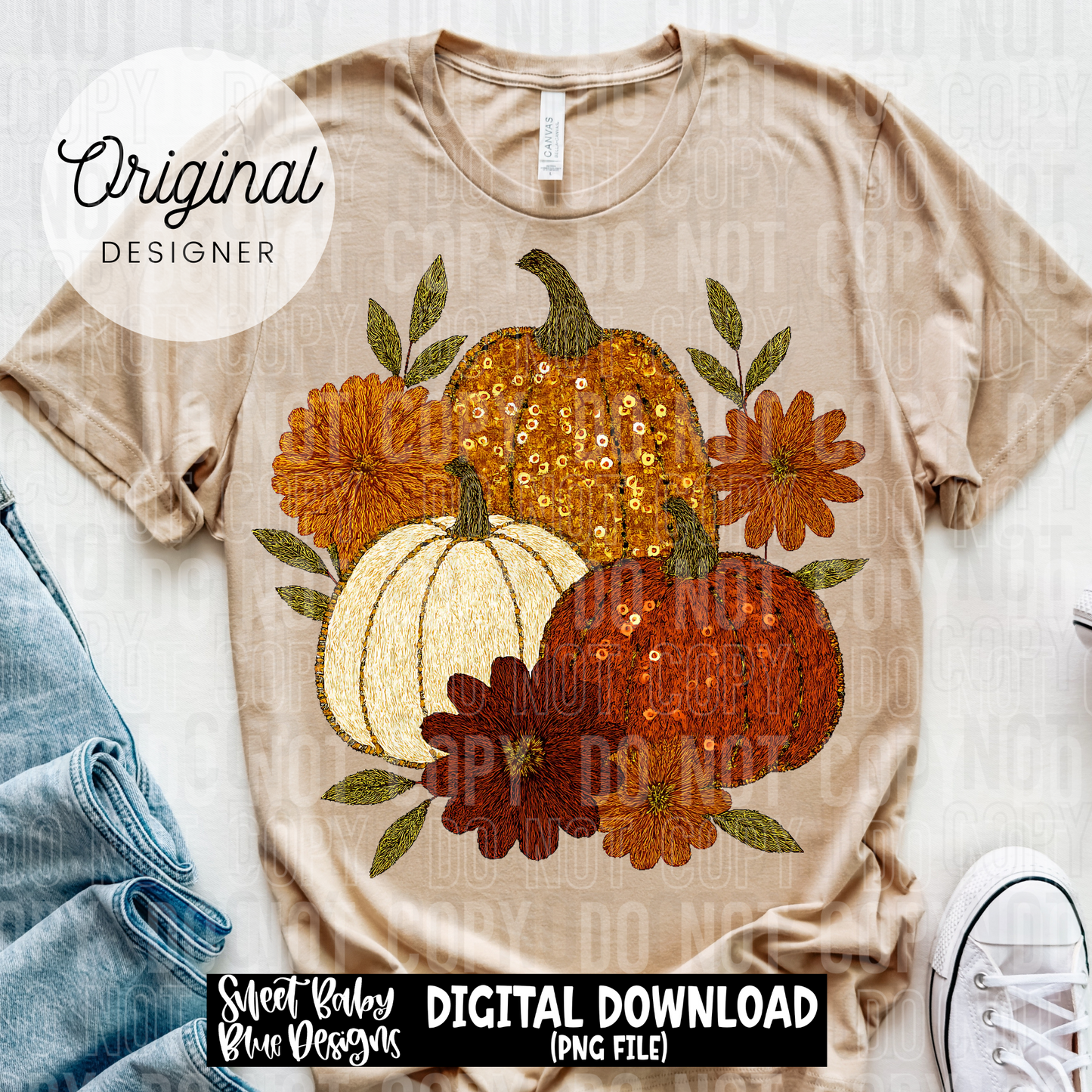 Fall pumpkin sequin floral- Fall - 2025 - PNG file- Digital Download