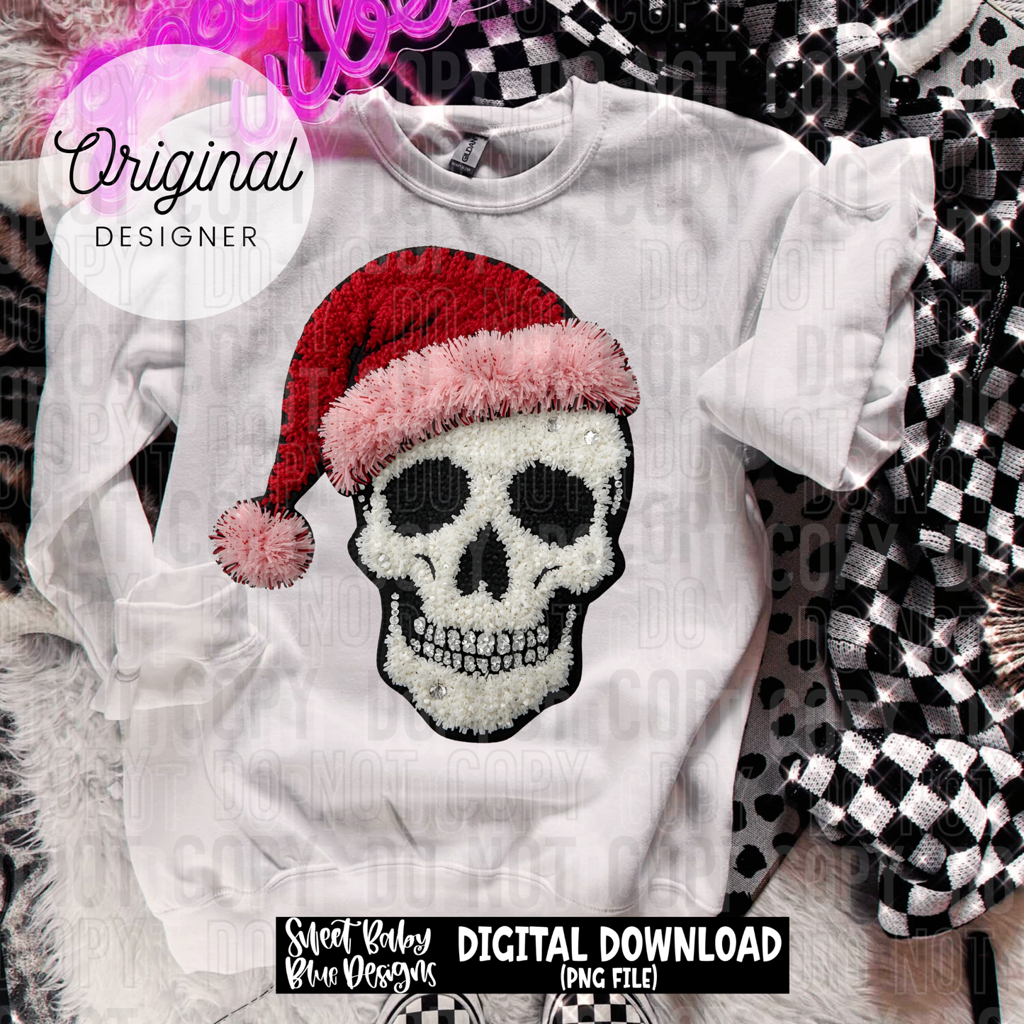 Christmas skeleton - faux yarn sequin- 2025 - PNG file- Digital Download