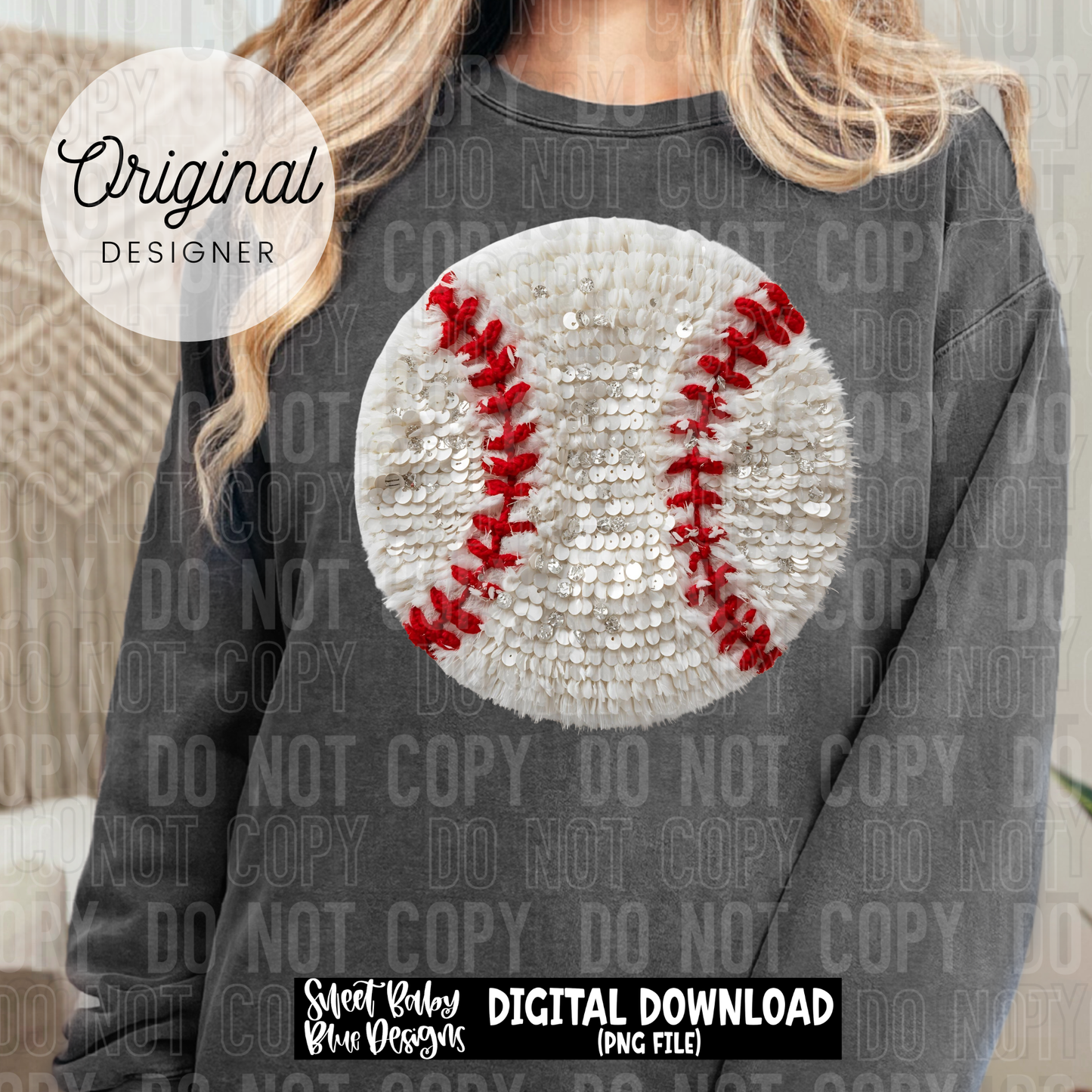 Baseball- faux yarn sequin- 2025 - PNG file- Digital Download
