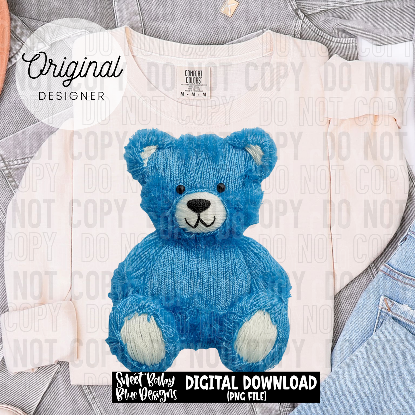 Blue bear - Faux yarn - 2025 - PNG file- Digital Download