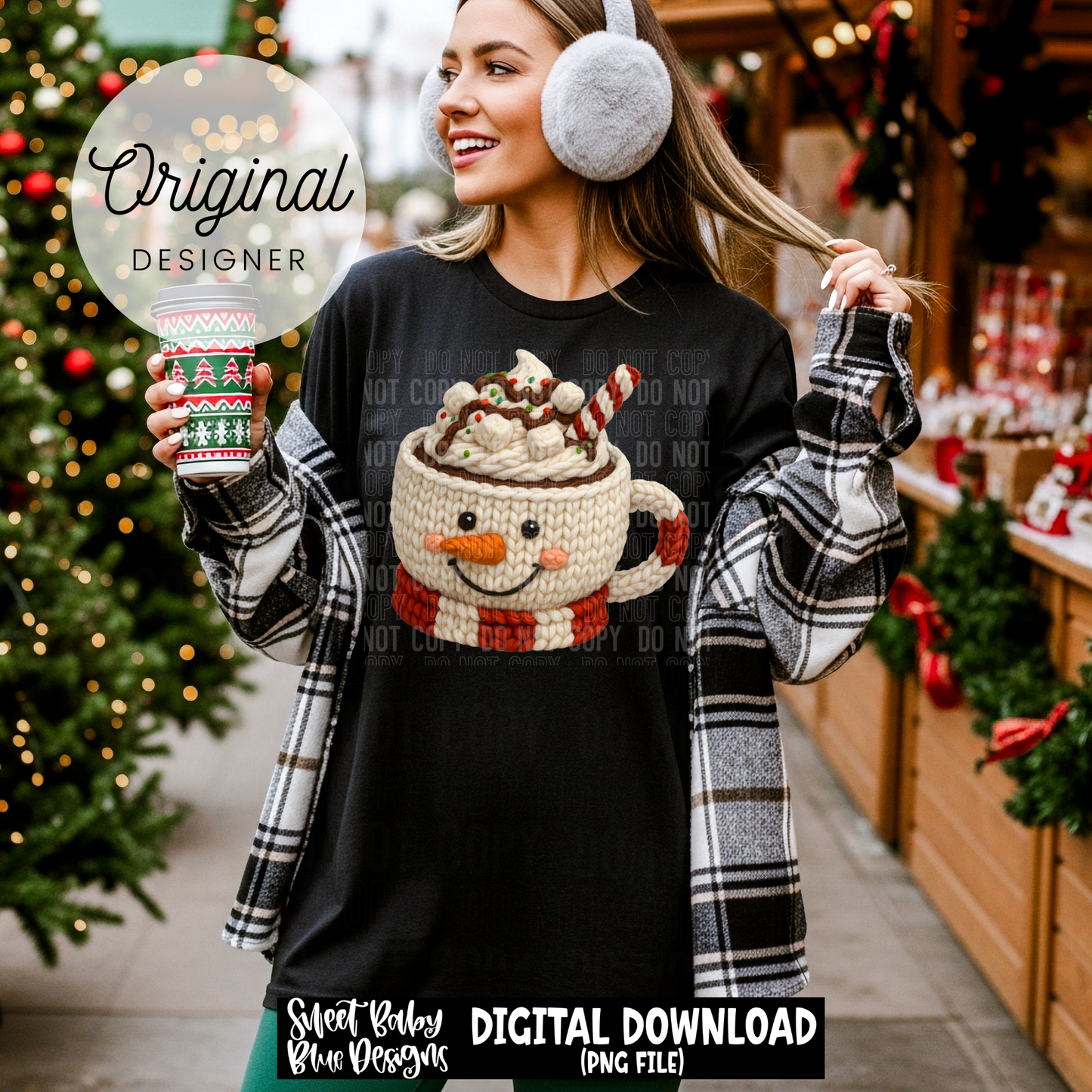 Snowman hot cocoa- Faux yarn - 2025 - PNG file- Digital Download