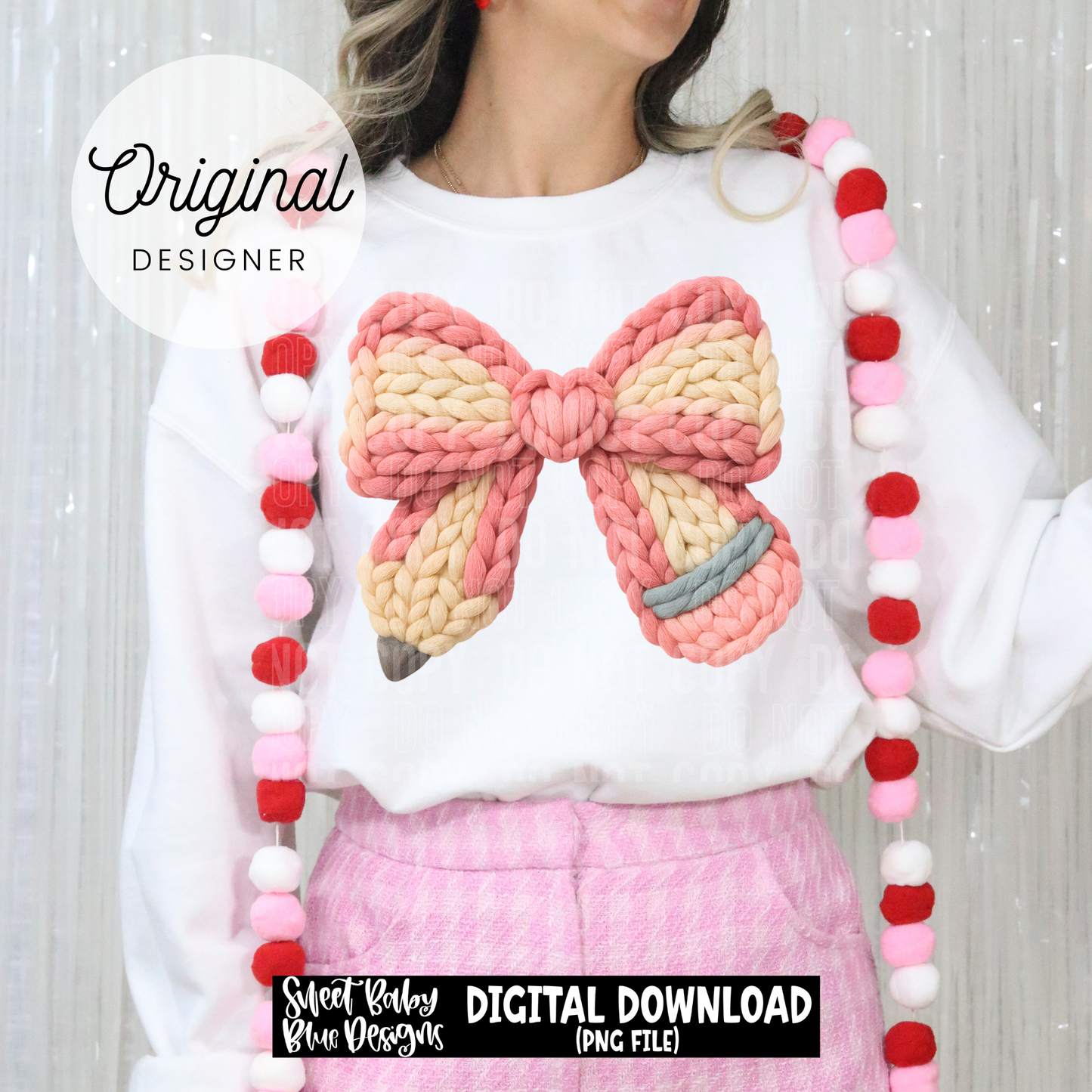 Pencil bow Valentine's - Faux yarn- Valentine's Day - 2025 - PNG file- Digital Download