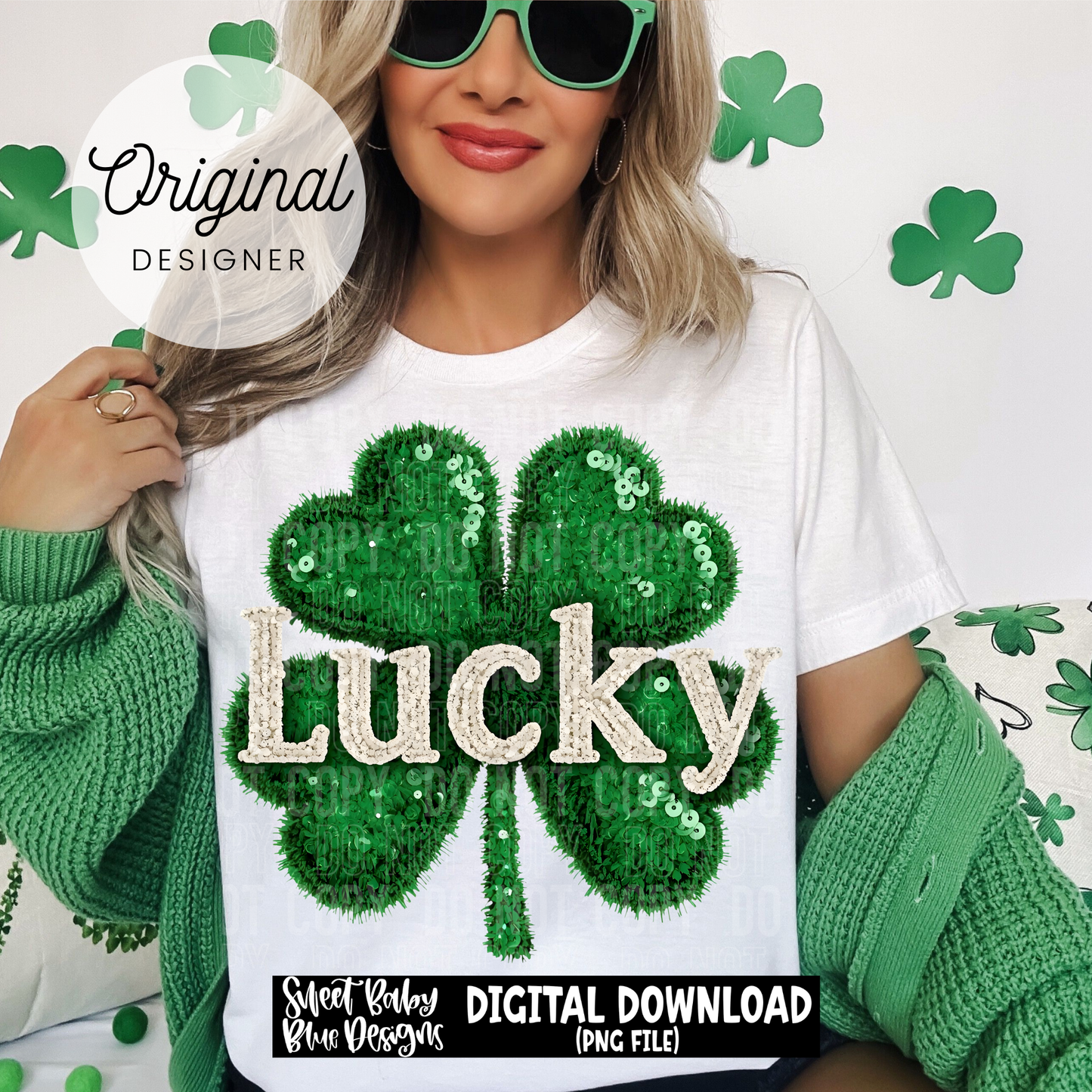 Lucky clover - Faux sequins yarn - St. Patrick's Day - 2025 - PNG file- Digital Download