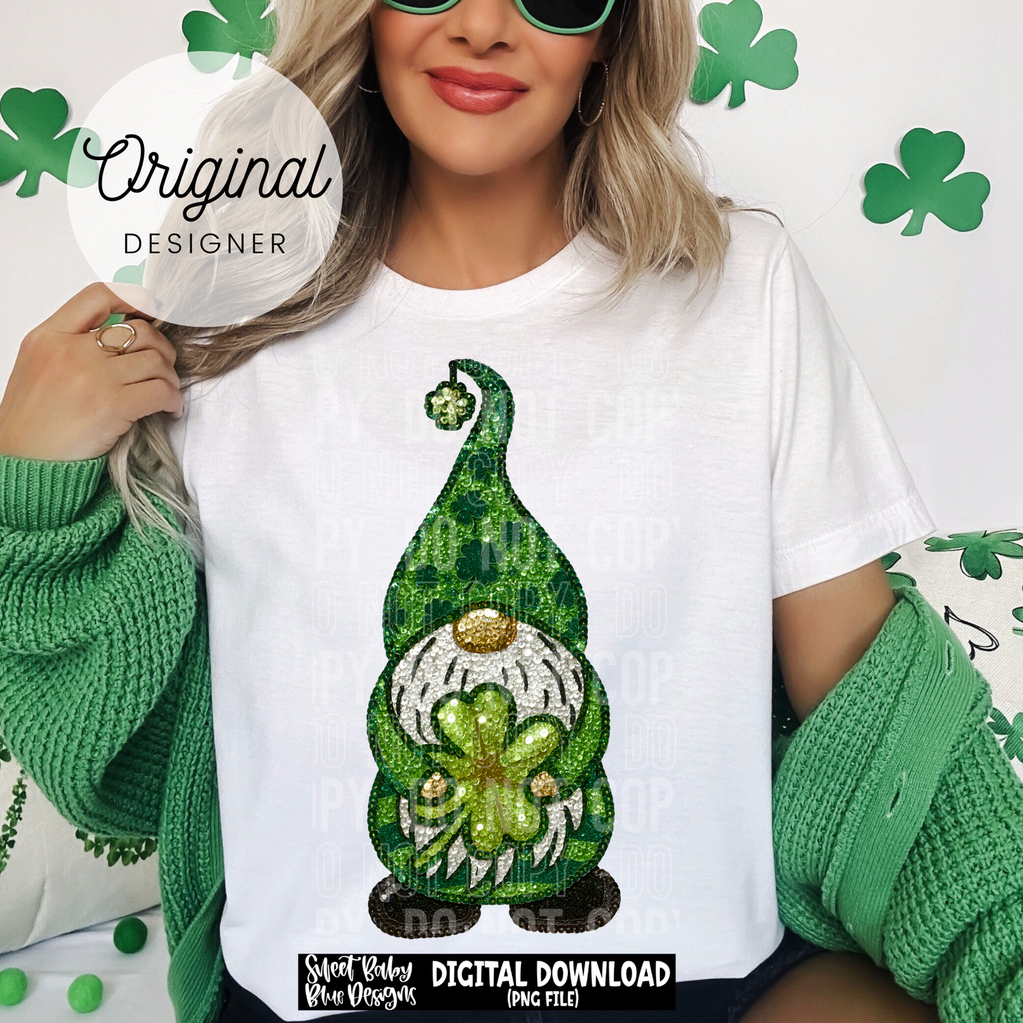 Gnome - Faux sequins - St. Patrick's Day - 2025 - PNG file- Digital Download