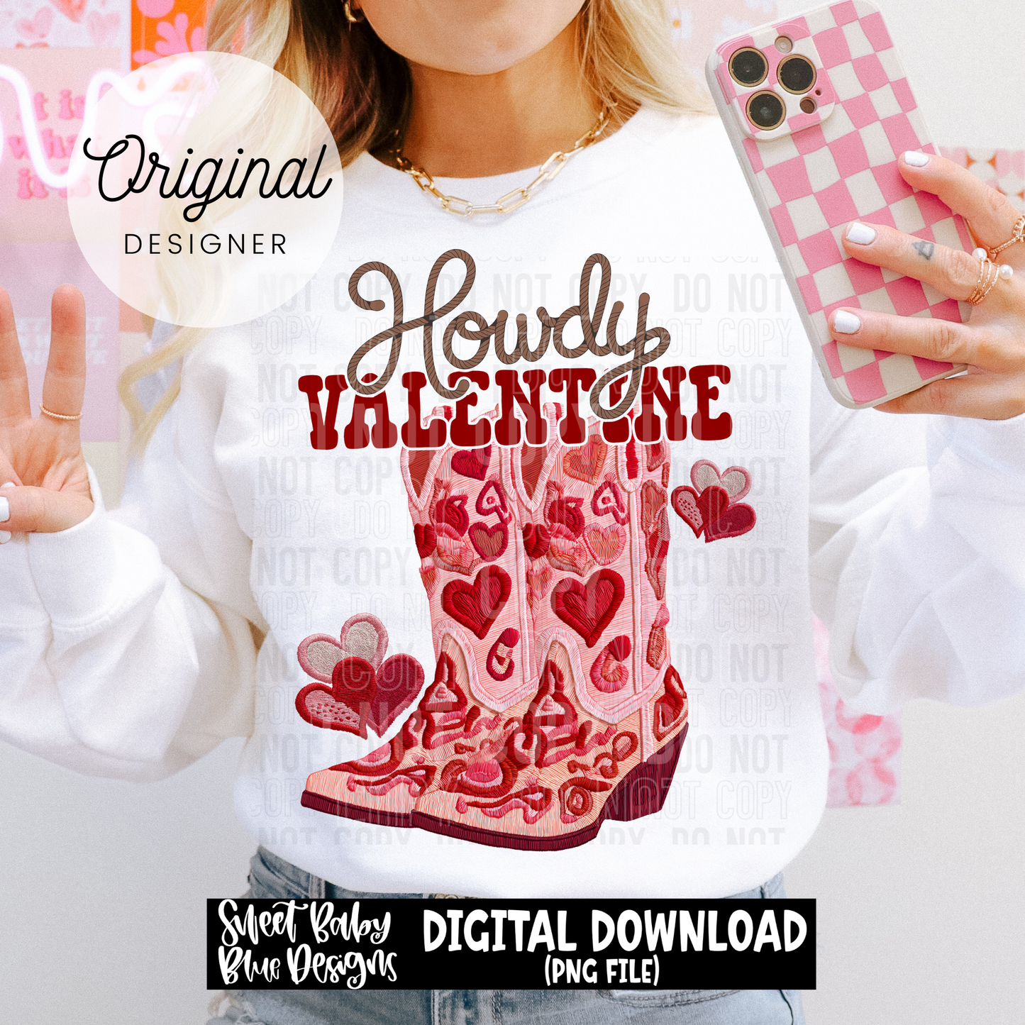 Howdy Valentine- Faux Embroidery - 2025 - PNG file- Digital Download