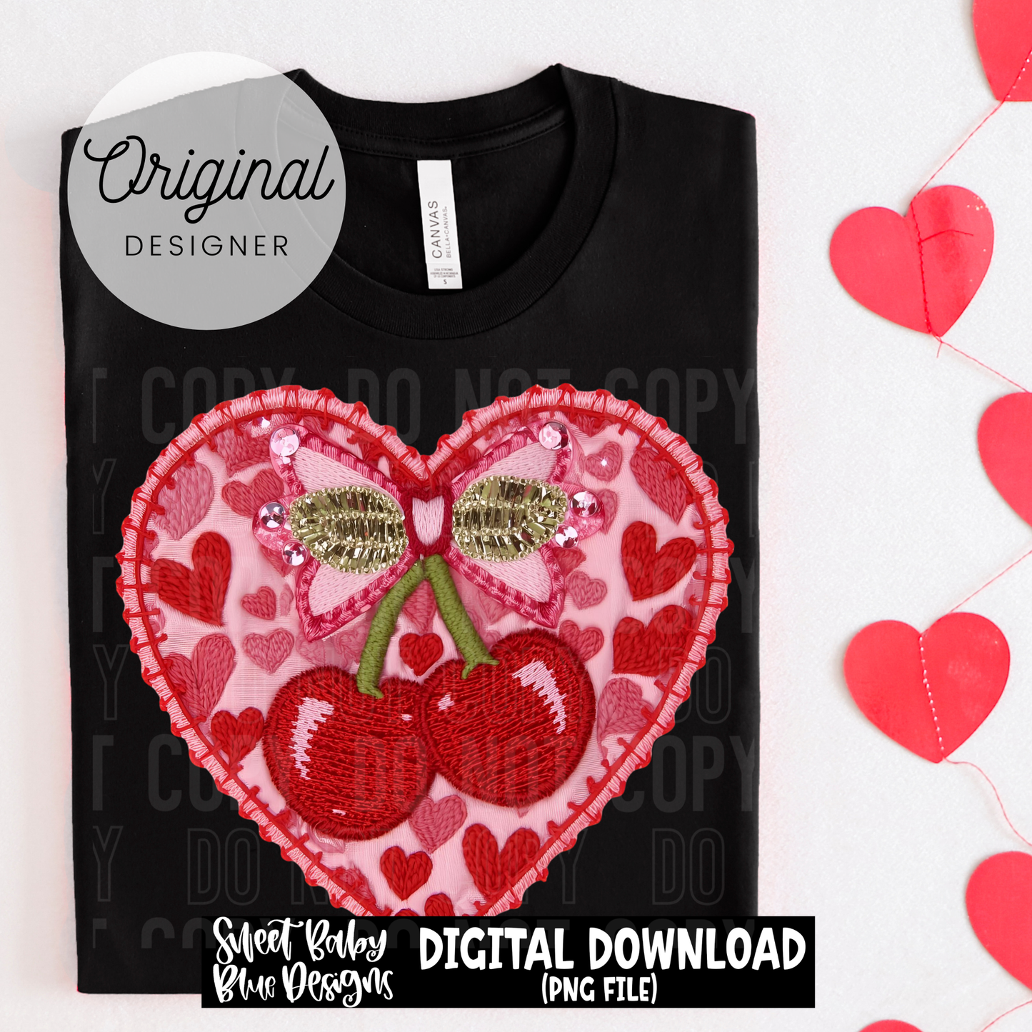 Heart cherry - Valentine's Day- Faux sequin embroidery- 2025 - PNG file- Digital Download