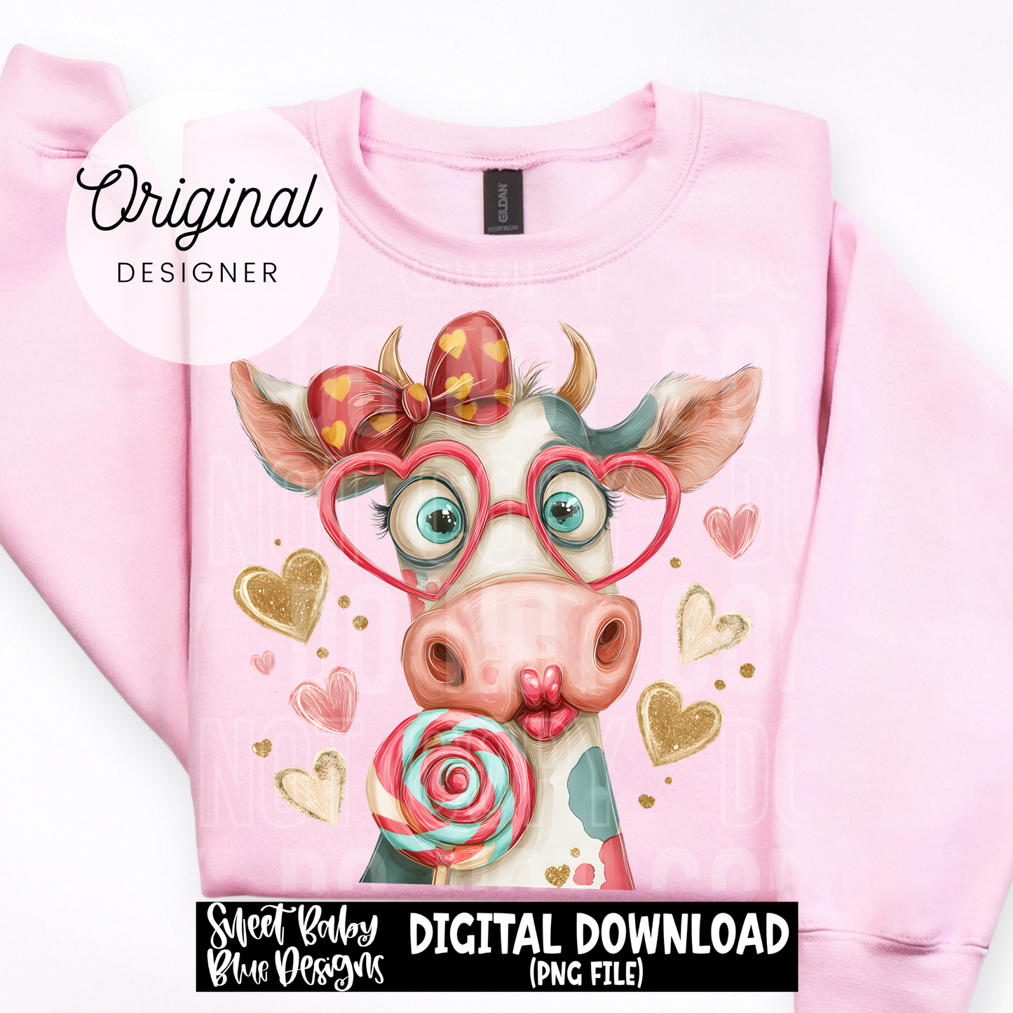 Cute Valentine's Day Cow - 2026 - PNG file- Digital Download