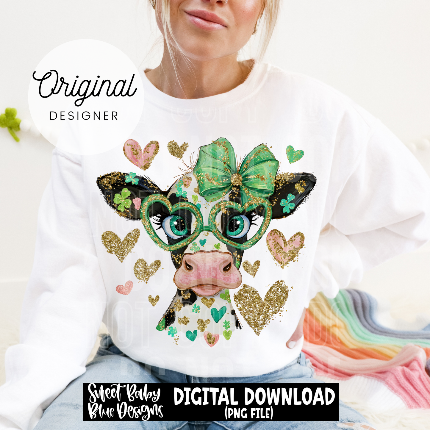 St. Patrick's Day- Cow- Glitter - 2026 - PNG file- Digital Download