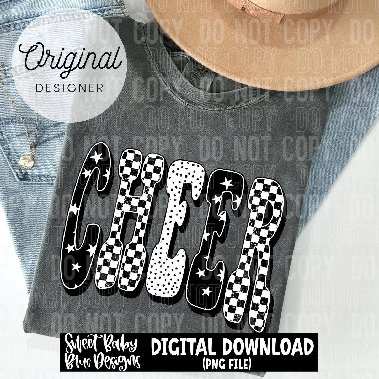 Cheer- Black checkered - 2025 - PNG file- Digital Download