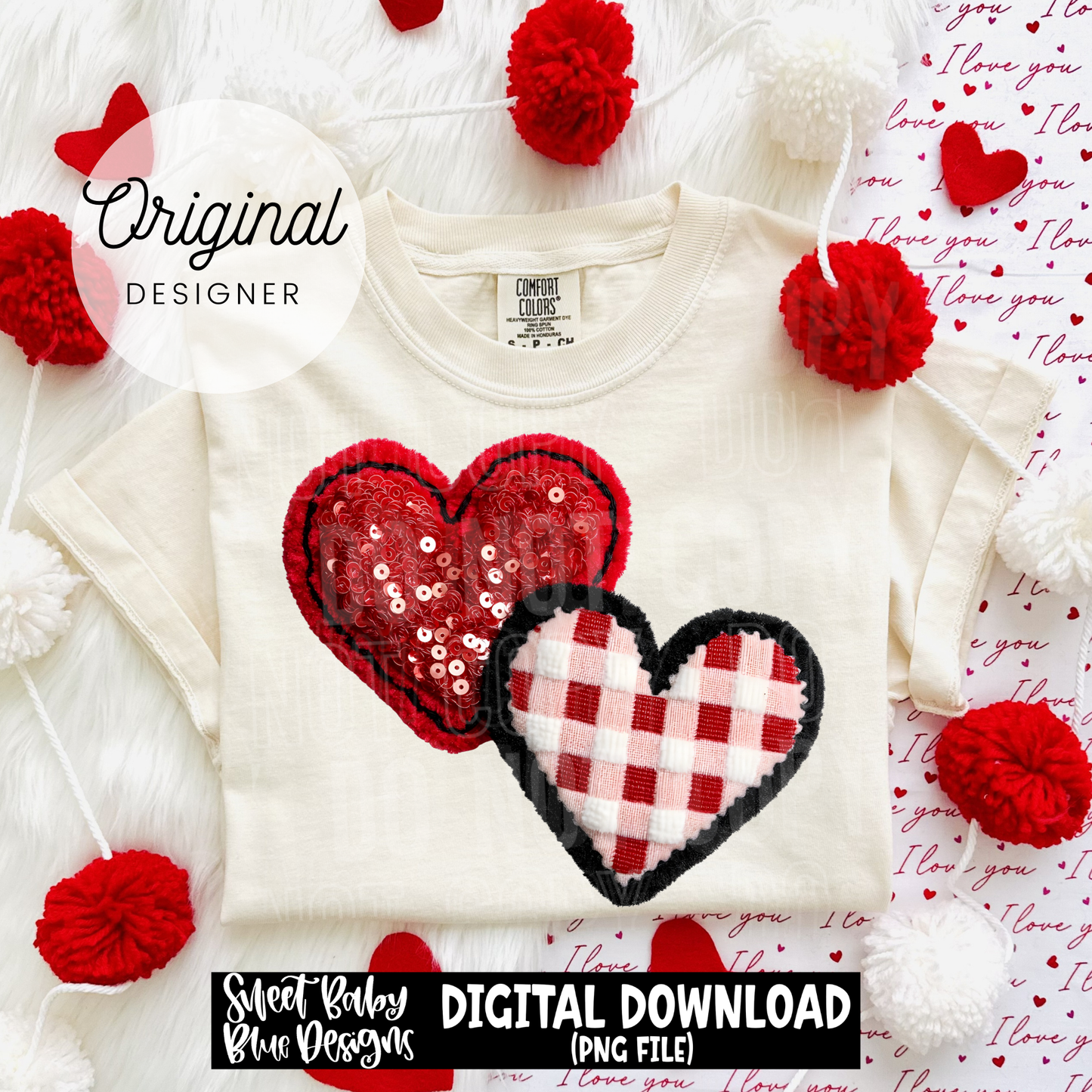 Double Hearts- Valentine's Day - Faux Yarn Sequins - 2026 - PNG file- Digital Download