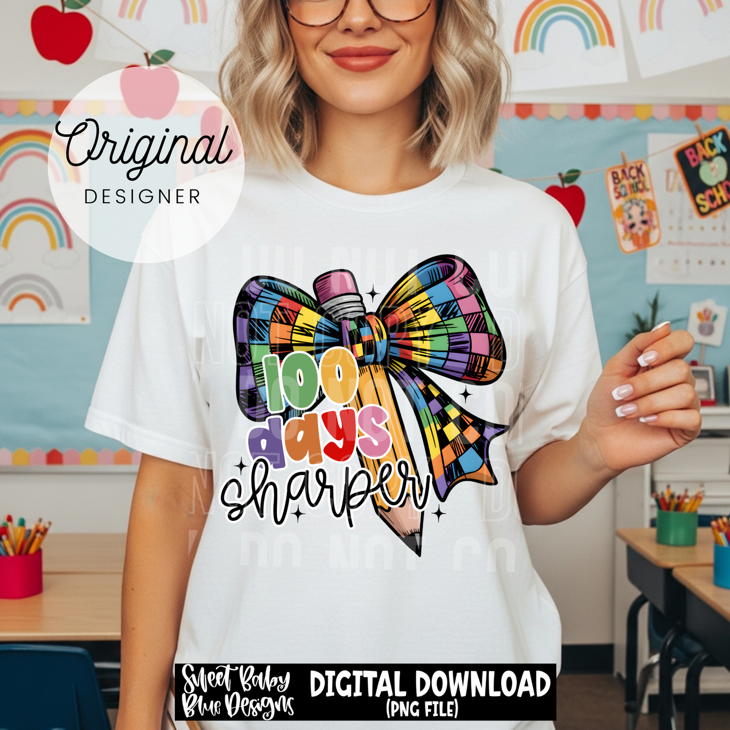 100 Days Sharper- Pencil Bow - 2026 - PNG file- Digital Download