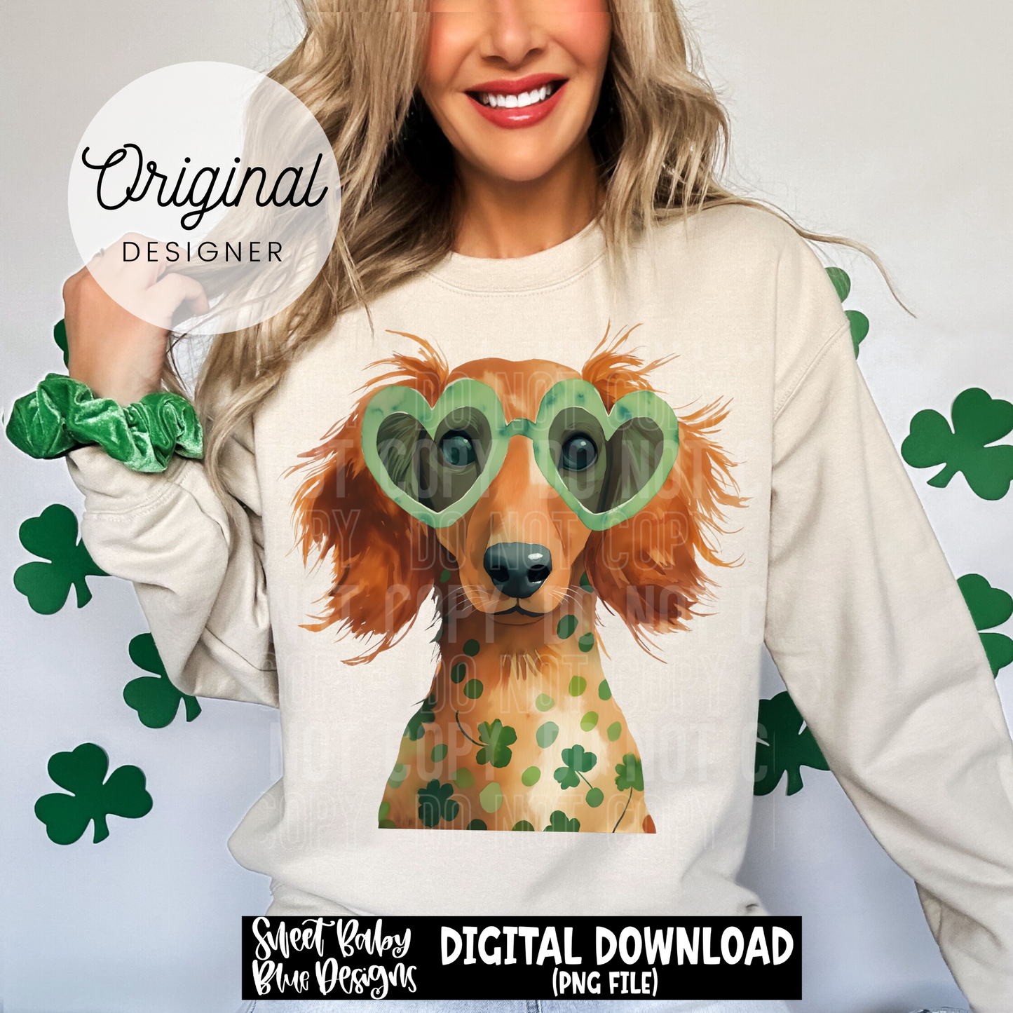 St. Patrick's Day Red Dachshund- 2026 - PNG file- Digital Download