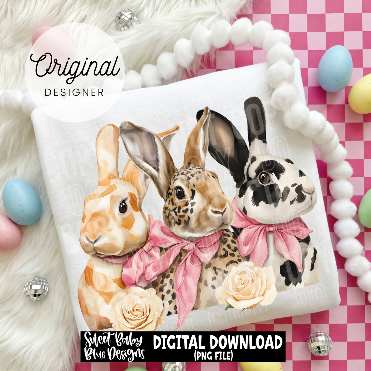 Easter Bunnies Bow - 2026 - PNG file- Digital Download