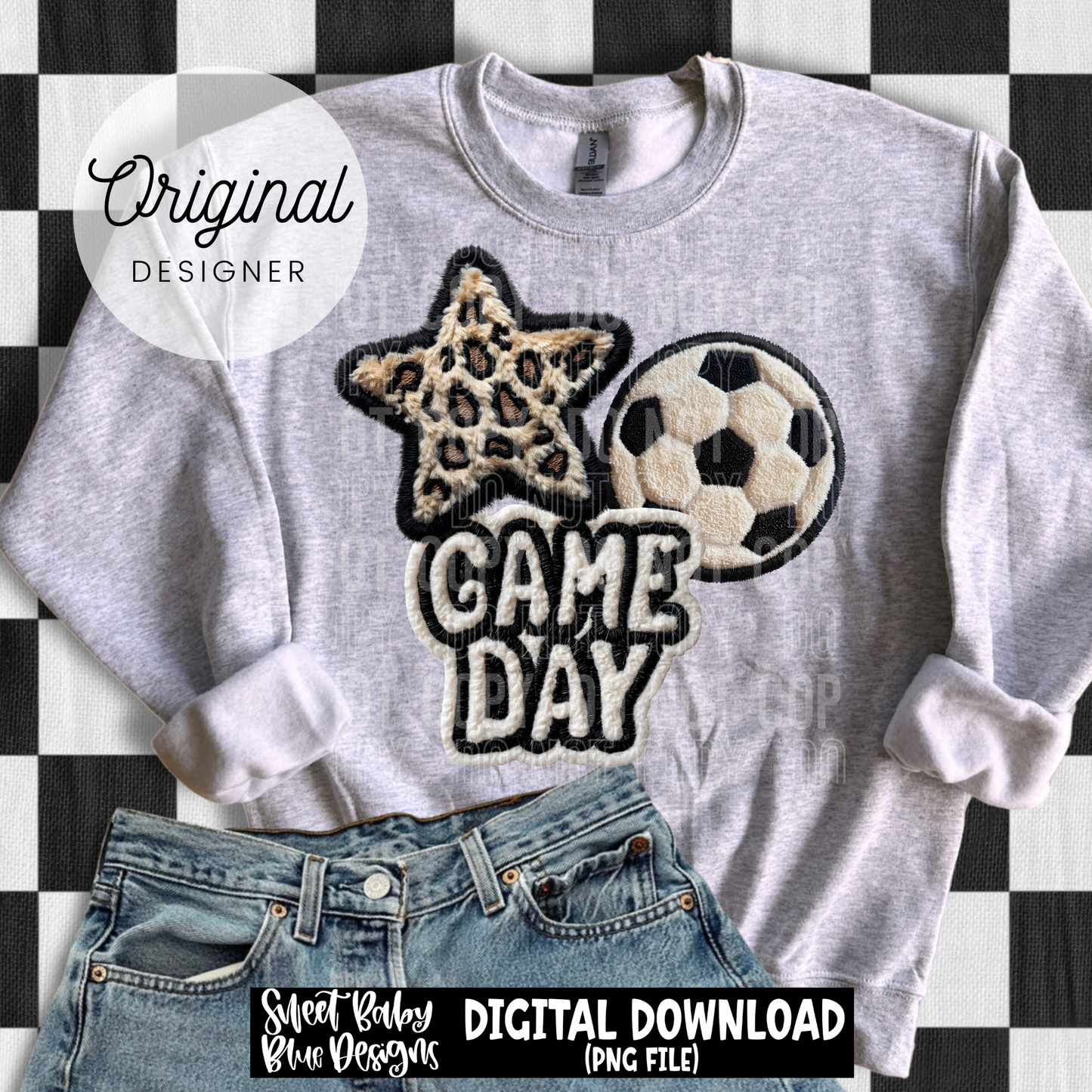 Game Day Soccer Leopard Star- Faux Embroidery - 2026 - PNG file- Digital Download