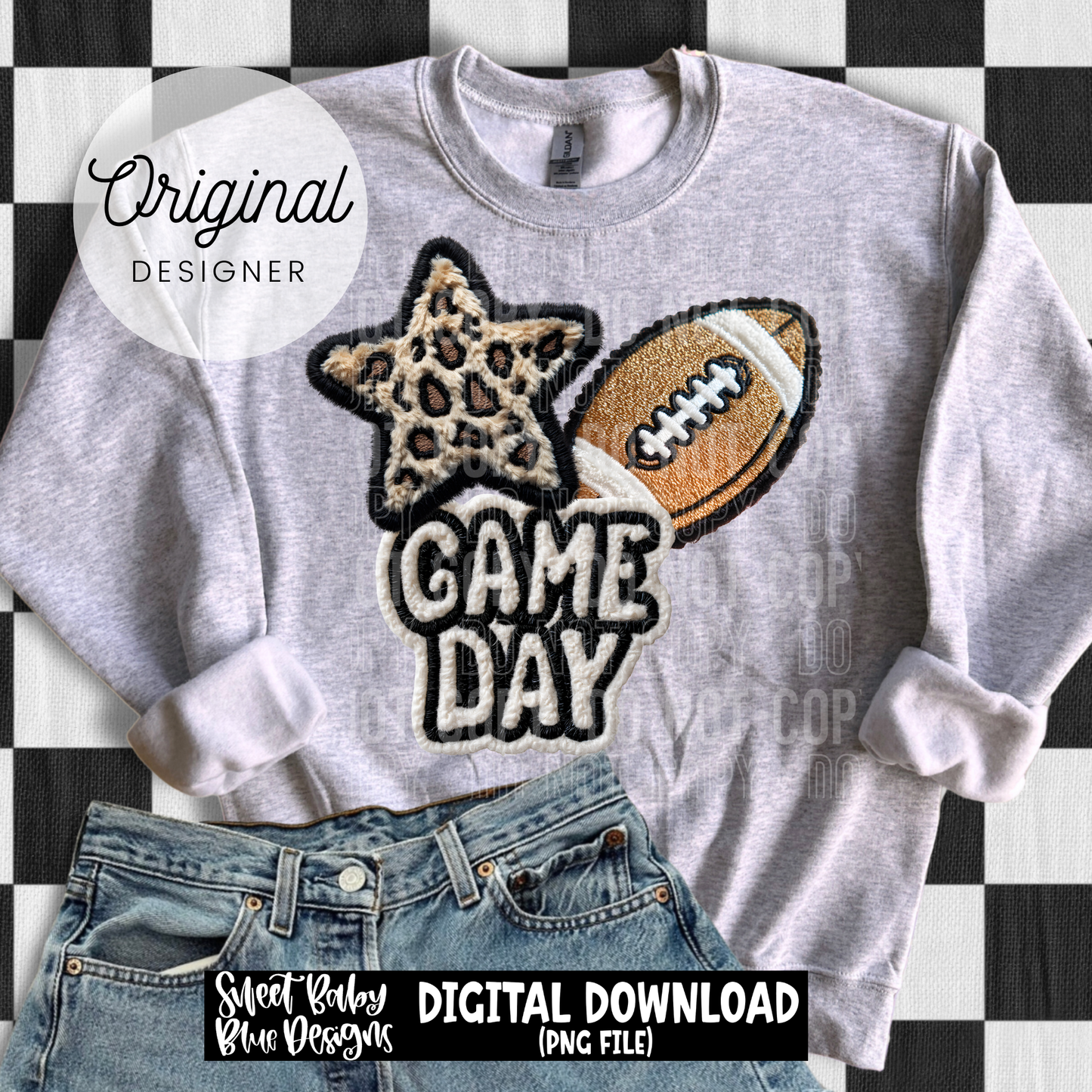 Game Day Football Leopard Star- Faux Embroidery - 2026 - PNG file- Digital Download