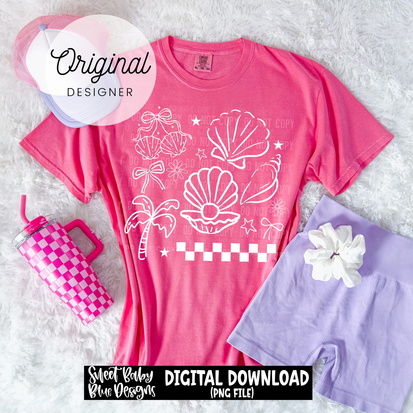 Seashells Collage Checkered - 2026 - PNG file- Digital Download
