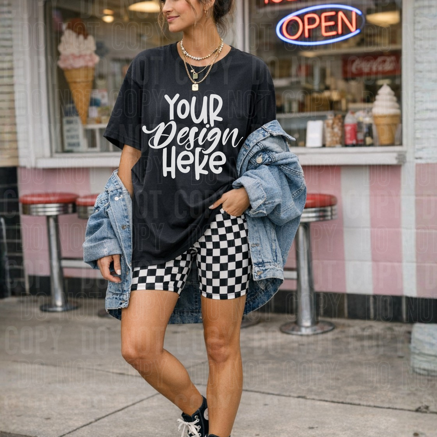 Black Comfort Colors 1717 Mockup - Oversized Checkered - 2026 - PNG file- Digital Download