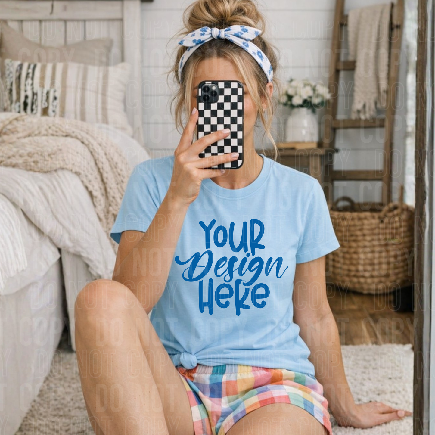 Bella Canvas 3001 Light Blue Mockup - Selfie - 2026 - PNG file- Digital Download