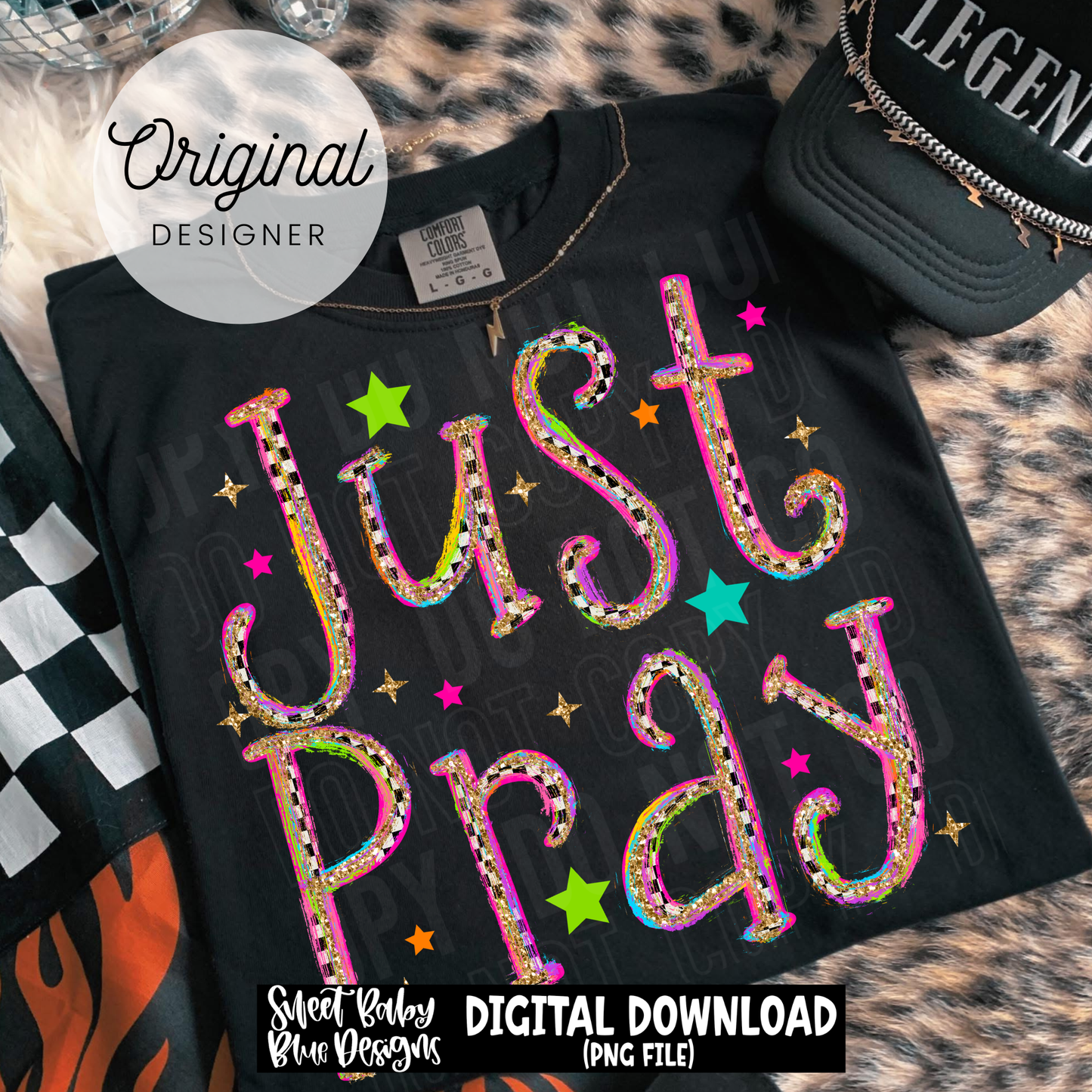 Just Pray Brush Checkered - 2026 - PNG file- Digital Download
