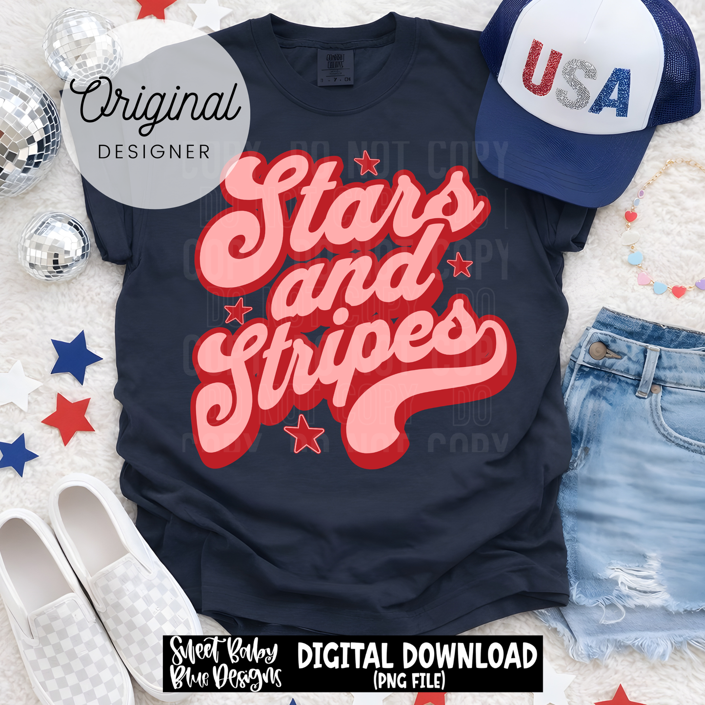 Stars and Stripes Retro- 2026 - PNG file- Digital Download