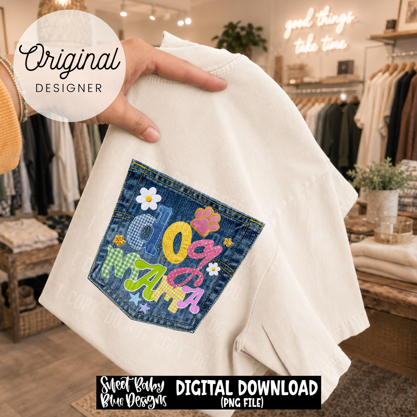 Dog Mama Denim Pocket - 2026 - PNG file- Digital Download