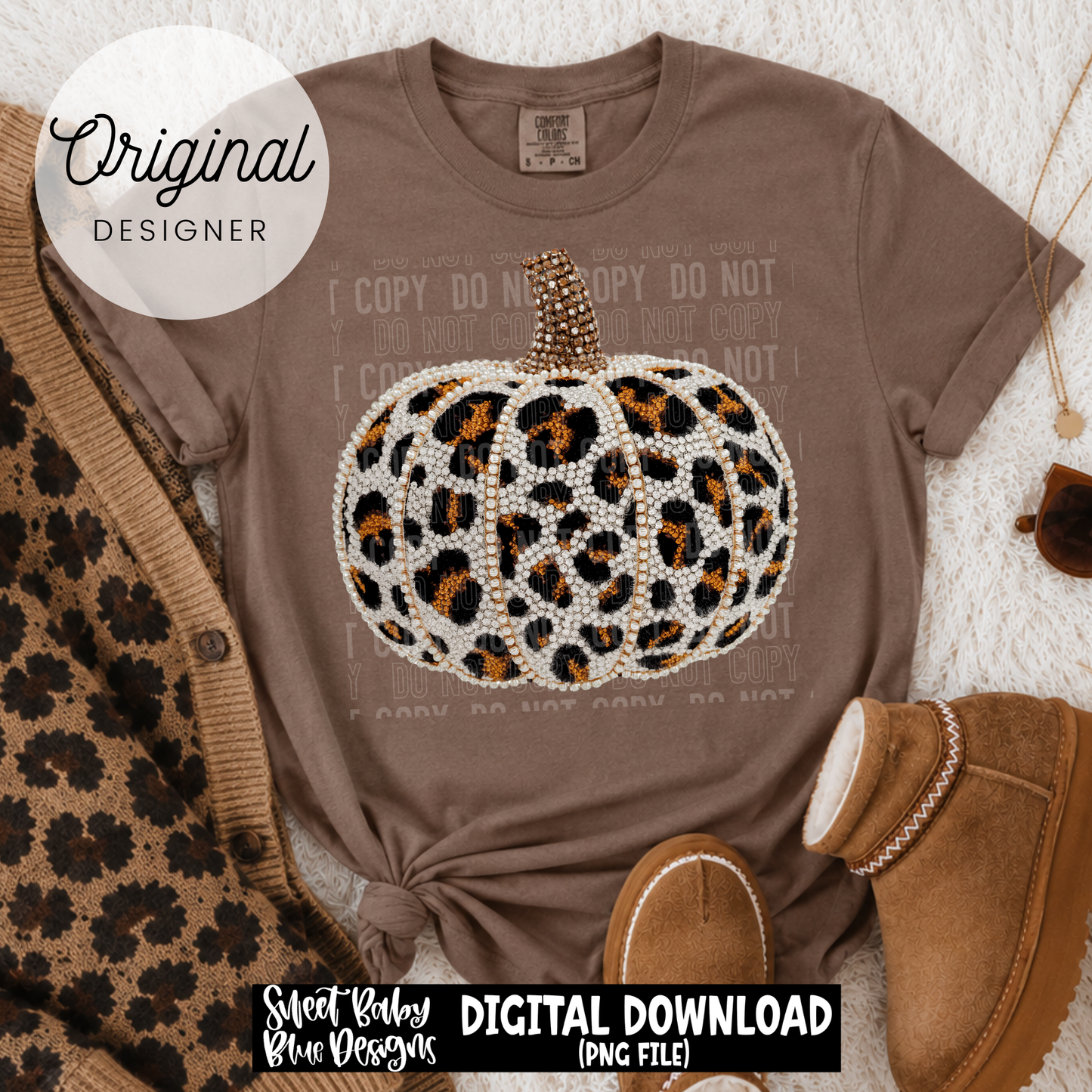 Leopard Pumpkin- Faux Embroidery Diamond - Fall - 2026 - PNG file- Digital Download