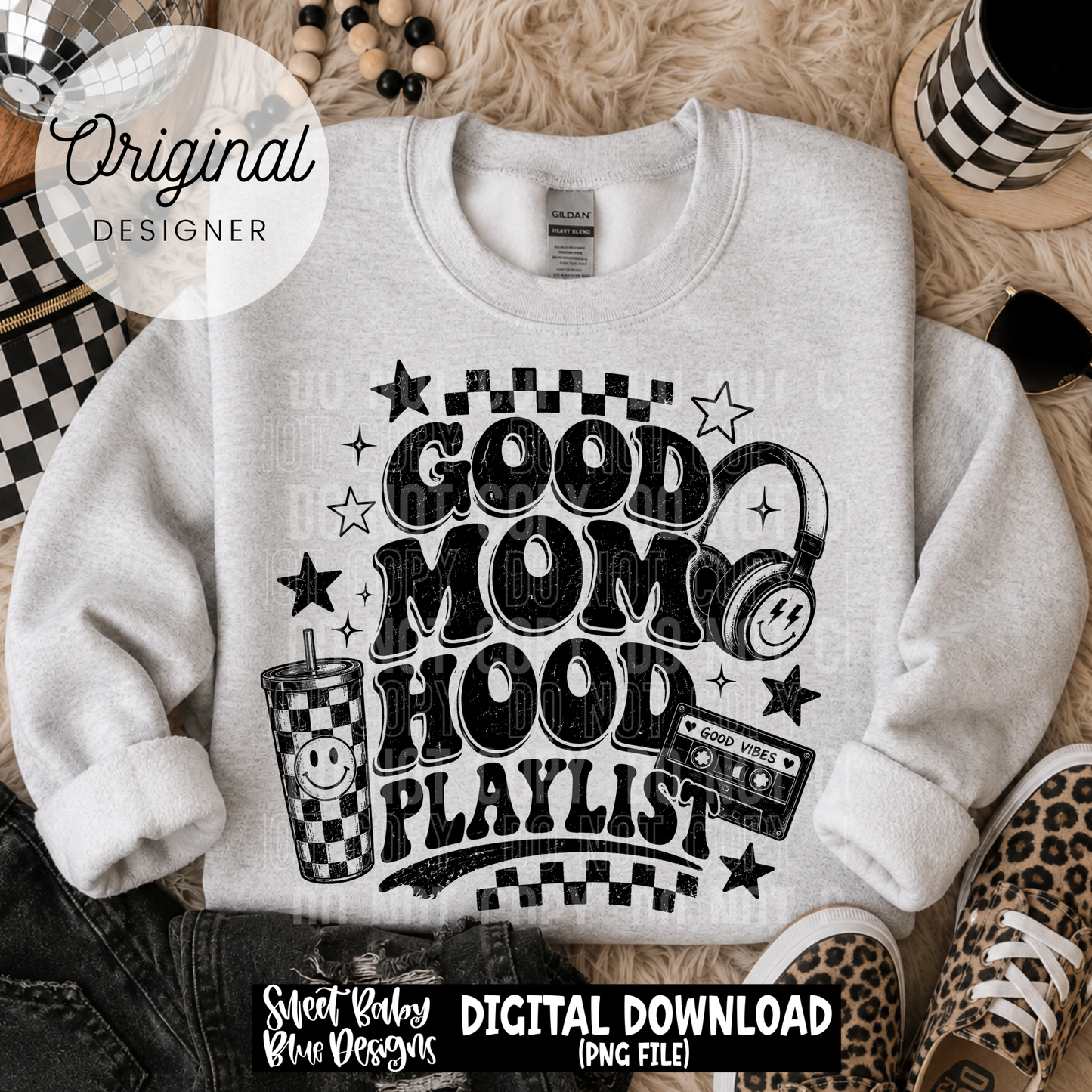 Good Mom Hood Playlist - Distressed - 2026 - PNG file- Digital Download